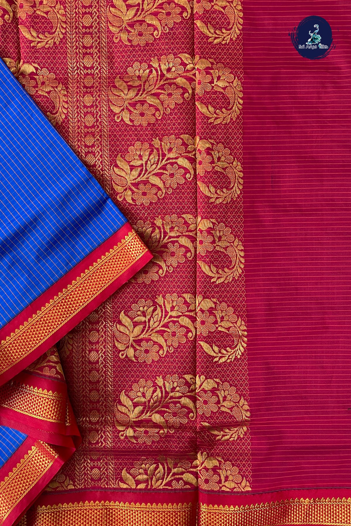 Blue Madisar Semi Silk Saree With Checked Pattern