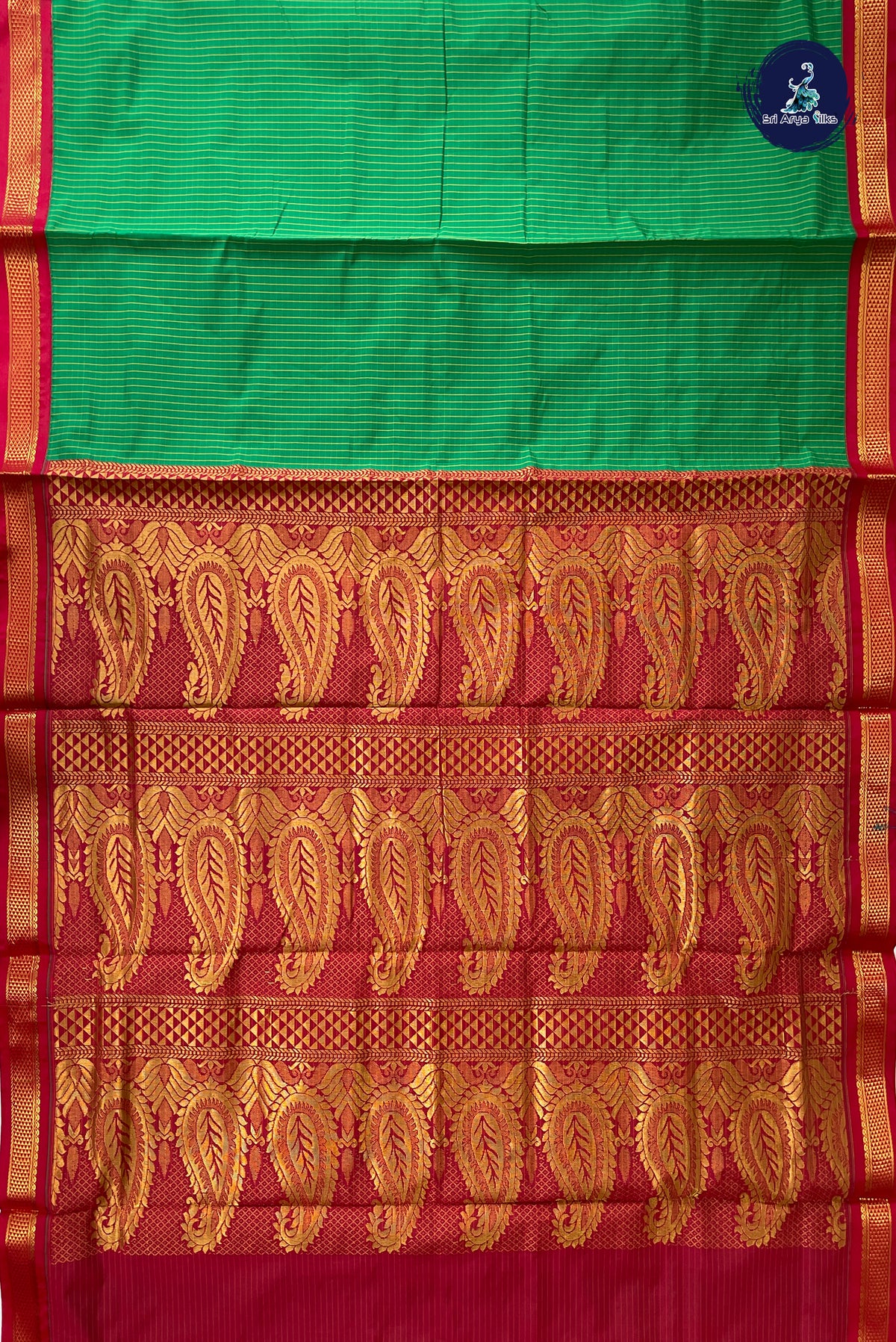Green Madisar Semi Silk Saree With Checked Pattern