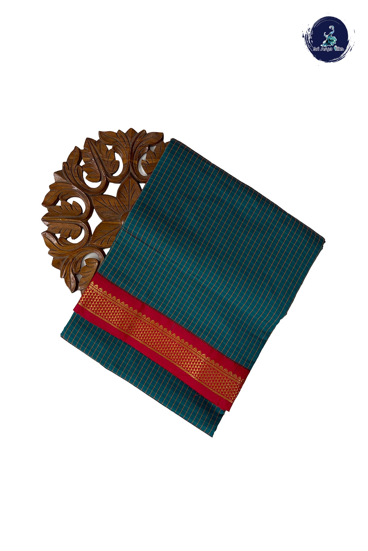 Sapphire Green Madisar Semi Silk Saree With Checked Pattern
