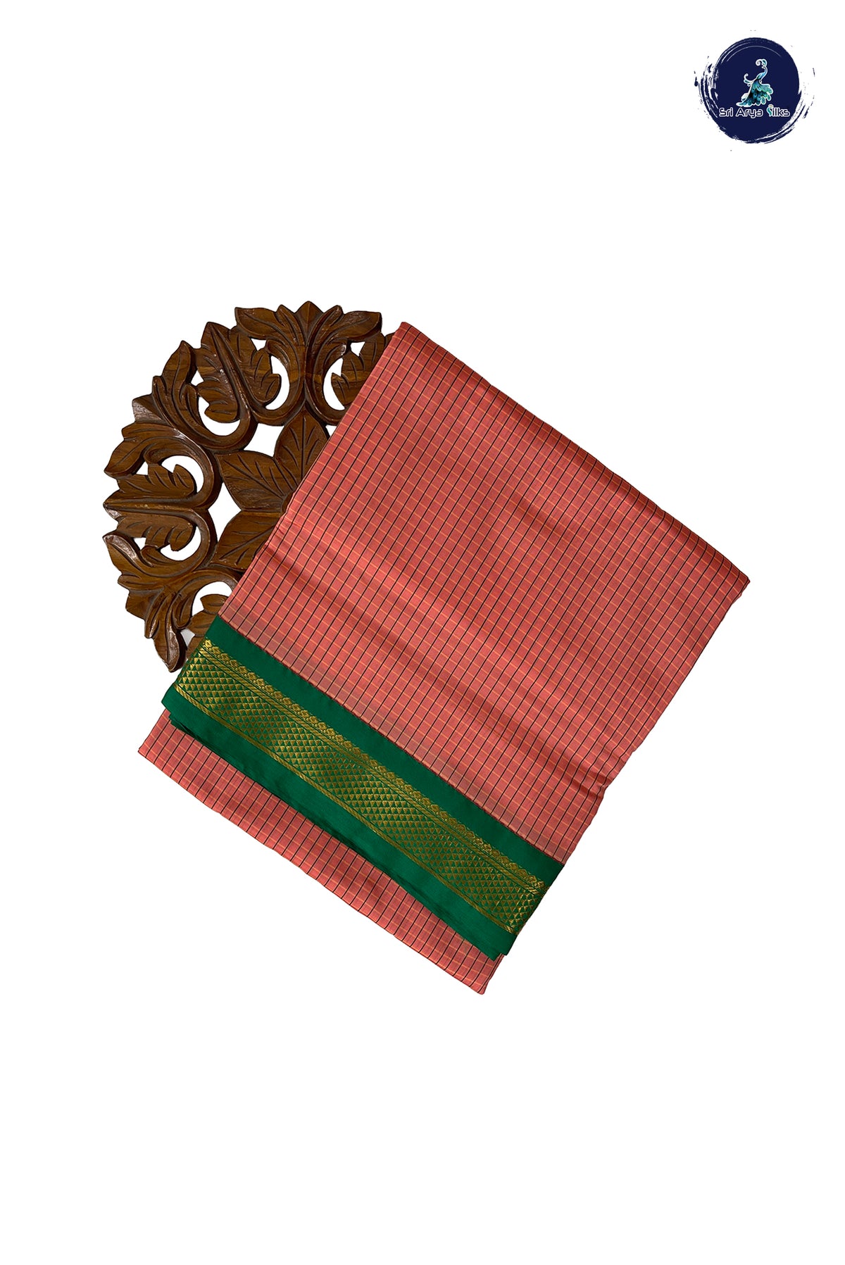 Peach Madisar Semi Silk Saree With Checked Pattern