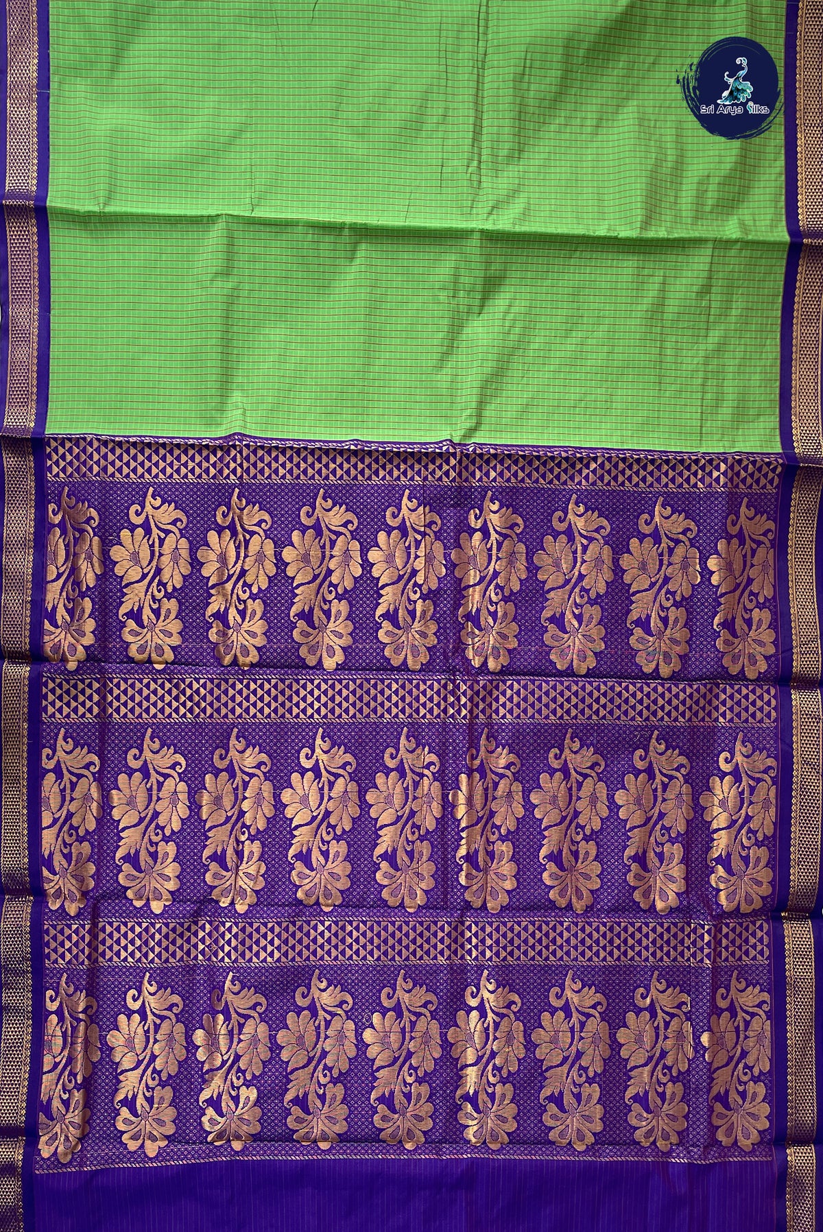 Green Madisar Semi Silk Saree With Checked Pattern