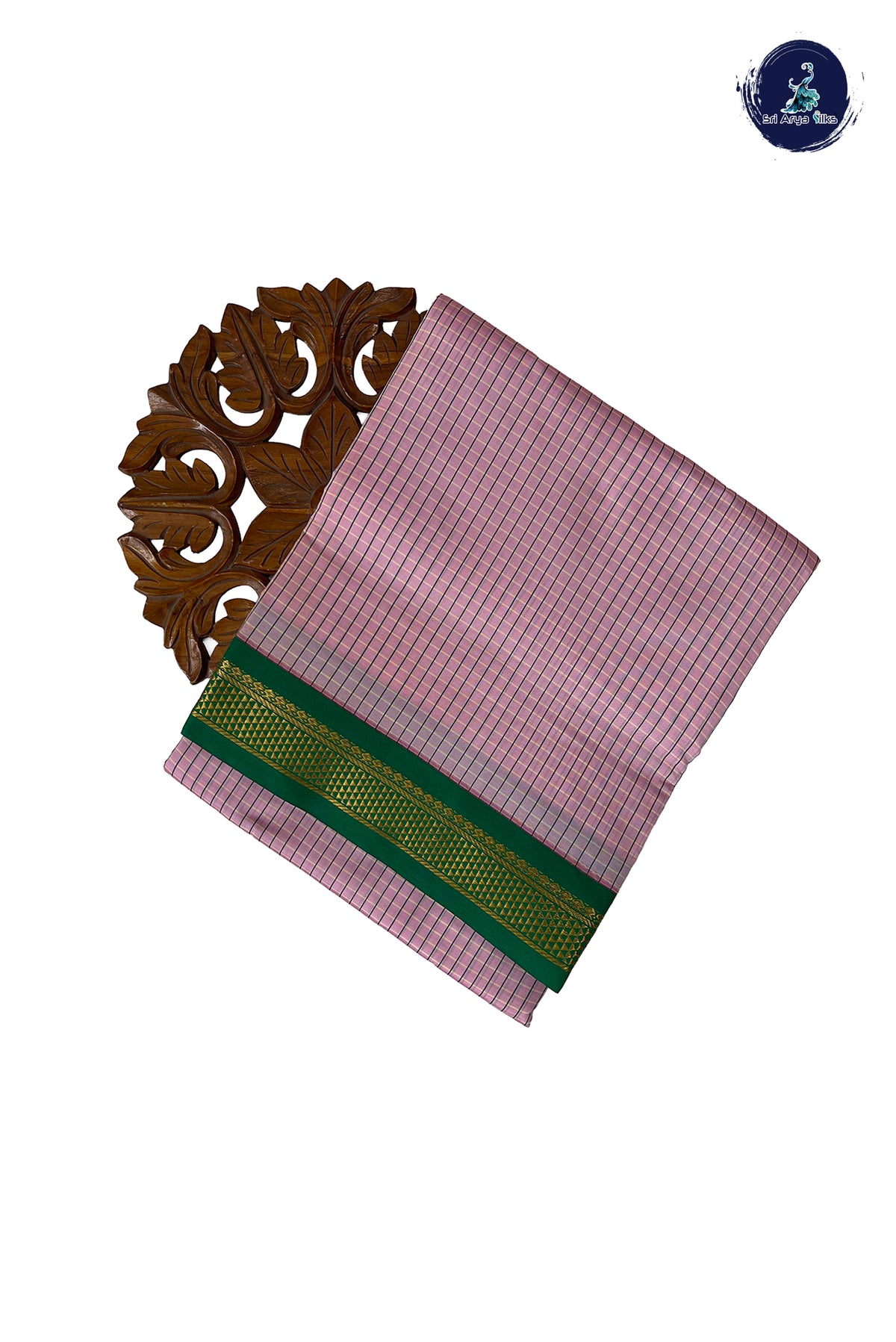 Light Pink Madisar Semi Silk Saree With Checked Pattern