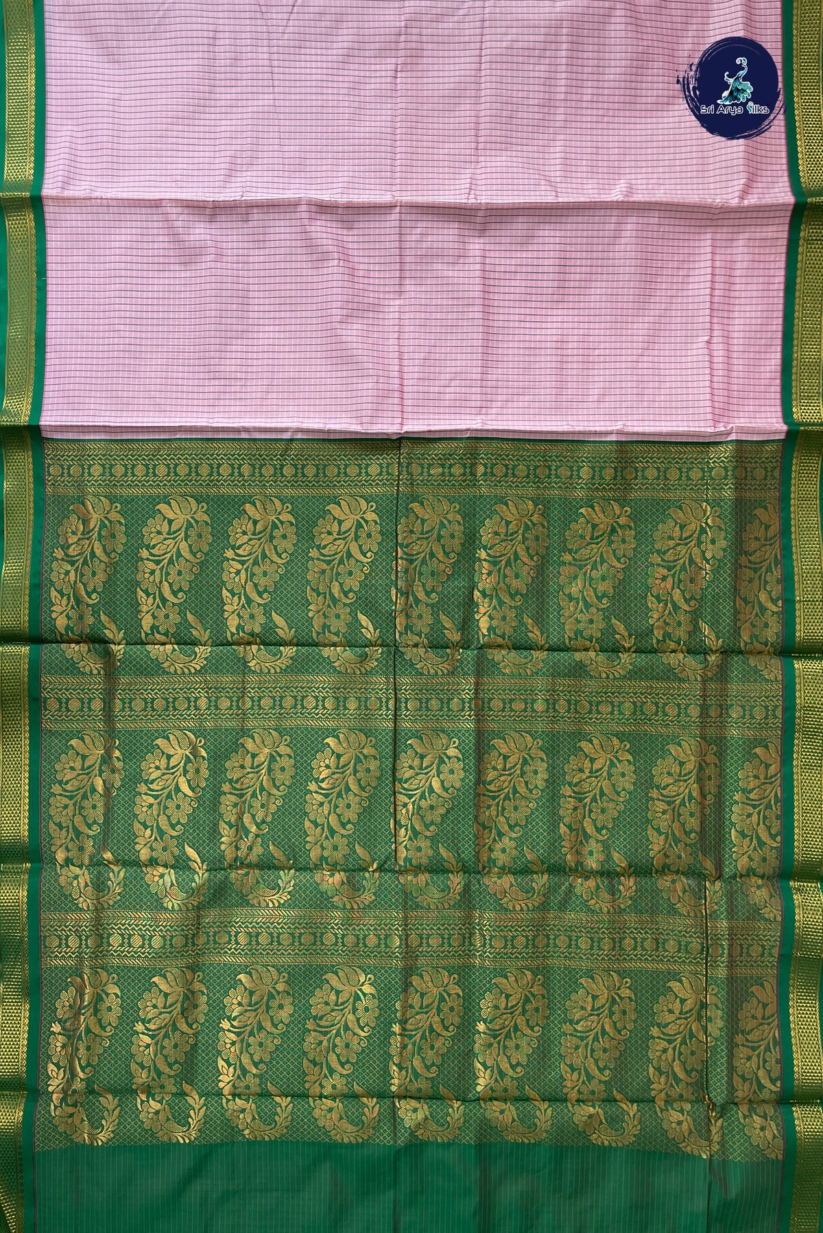 Light Pink Madisar Semi Silk Saree With Checked Pattern