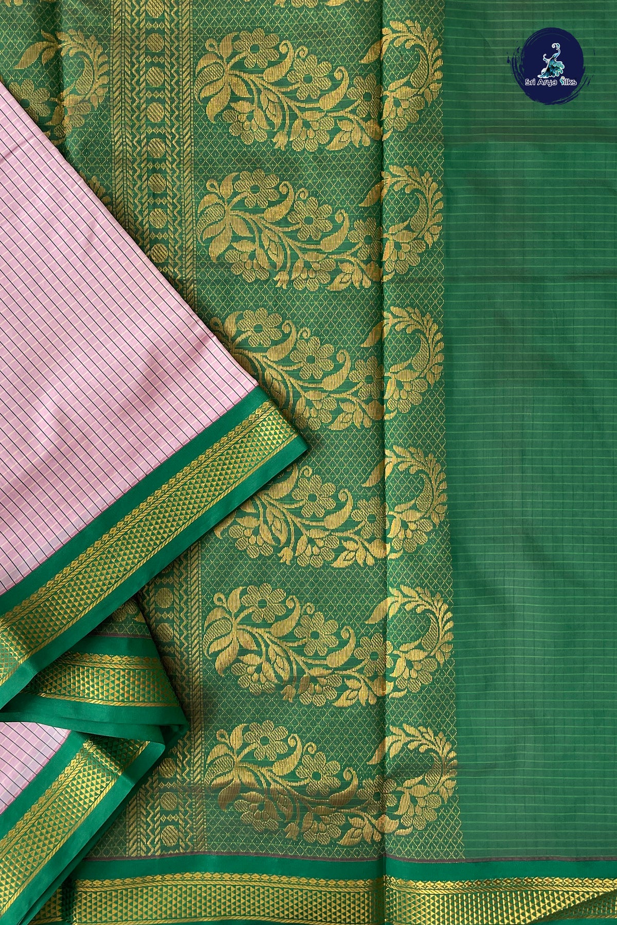 Light Pink Madisar Semi Silk Saree With Checked Pattern
