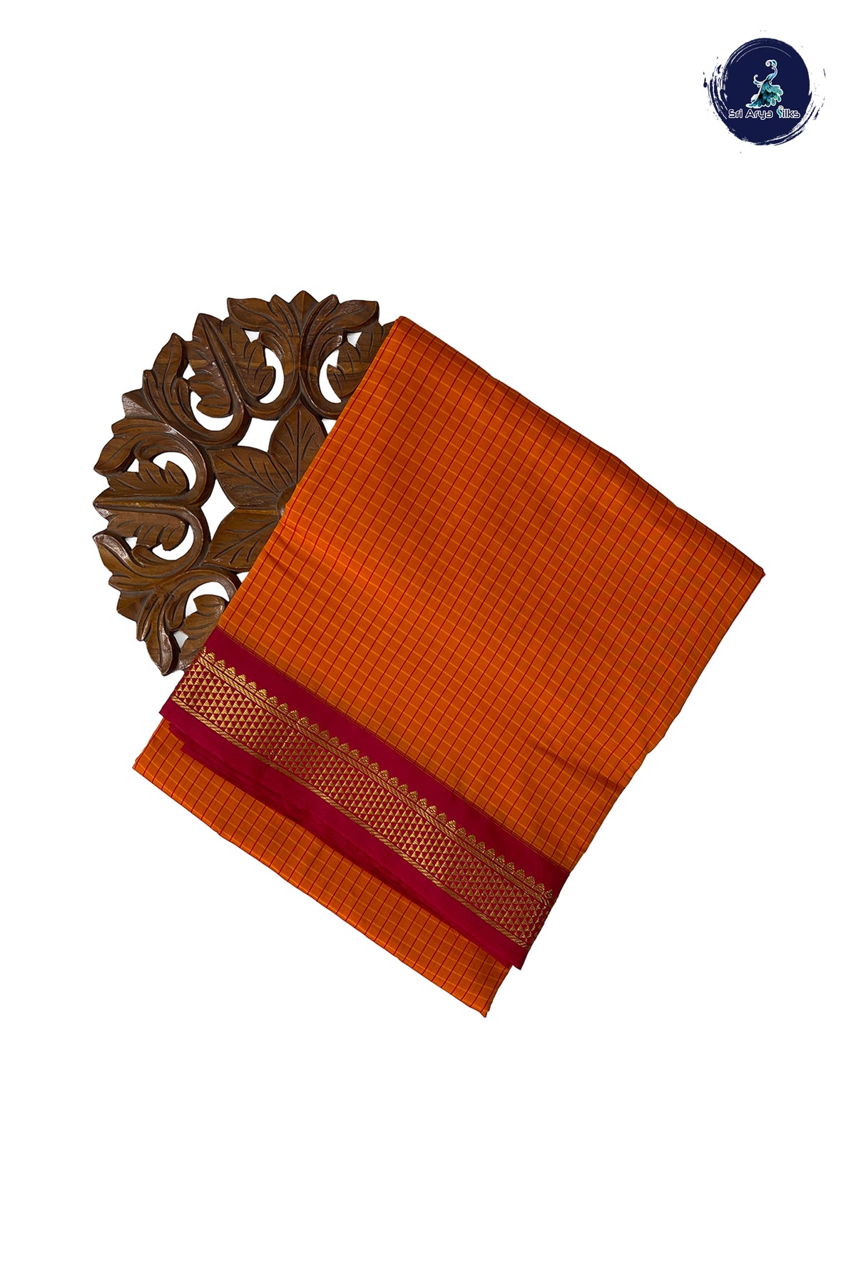 Orange Madisar Semi Silk Saree With Checked Pattern