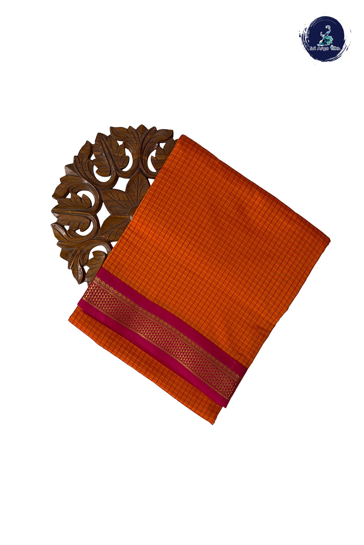 Orange Madisar Semi Silk Saree With Checked Pattern