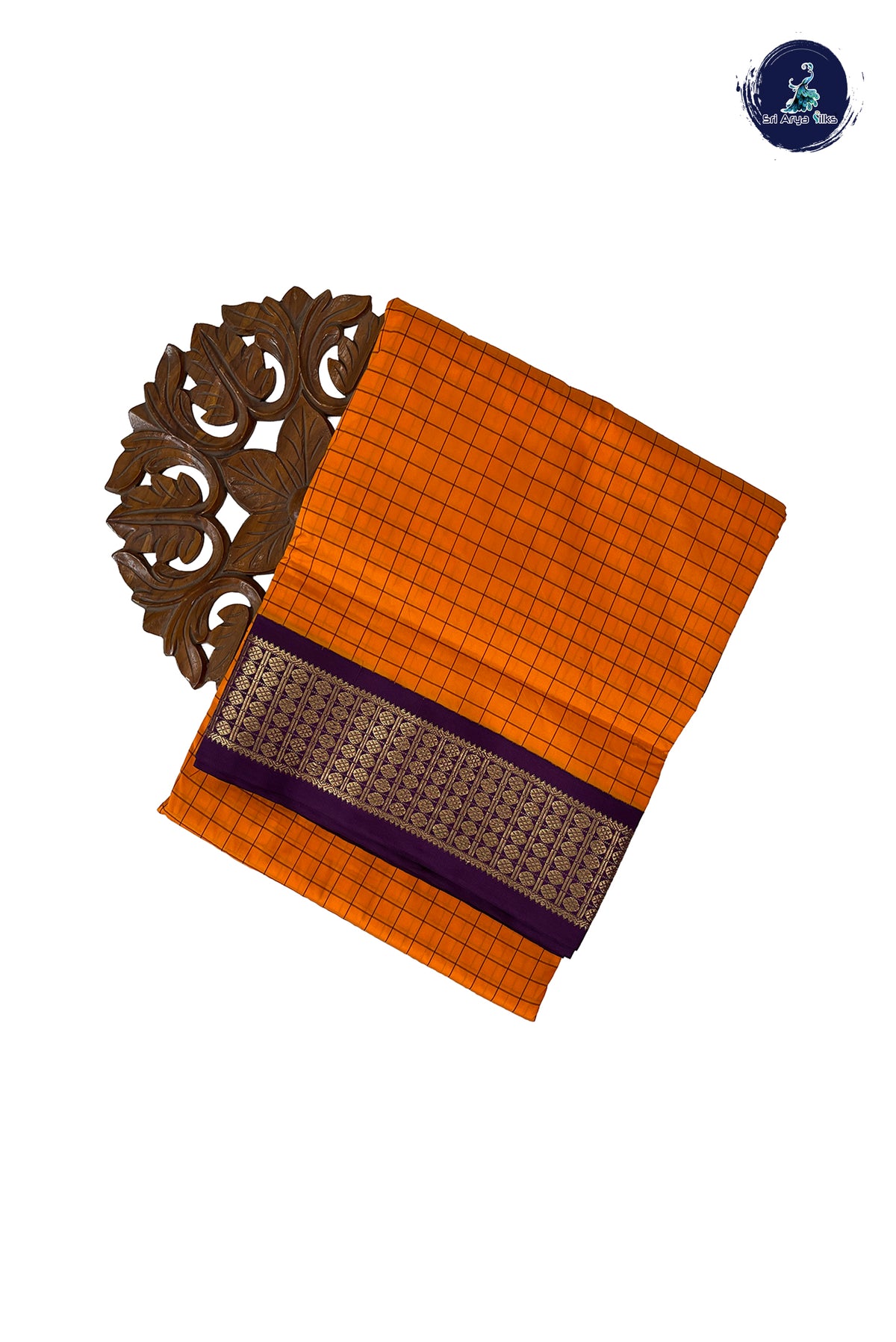 Orange Madisar Semi Silk Saree With Checked Pattern
