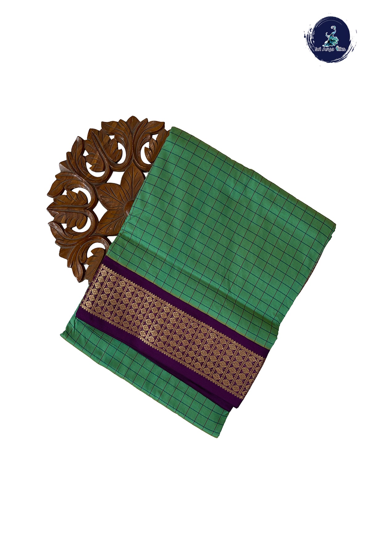 Green Madisar Semi Silk Saree With Checked Pattern