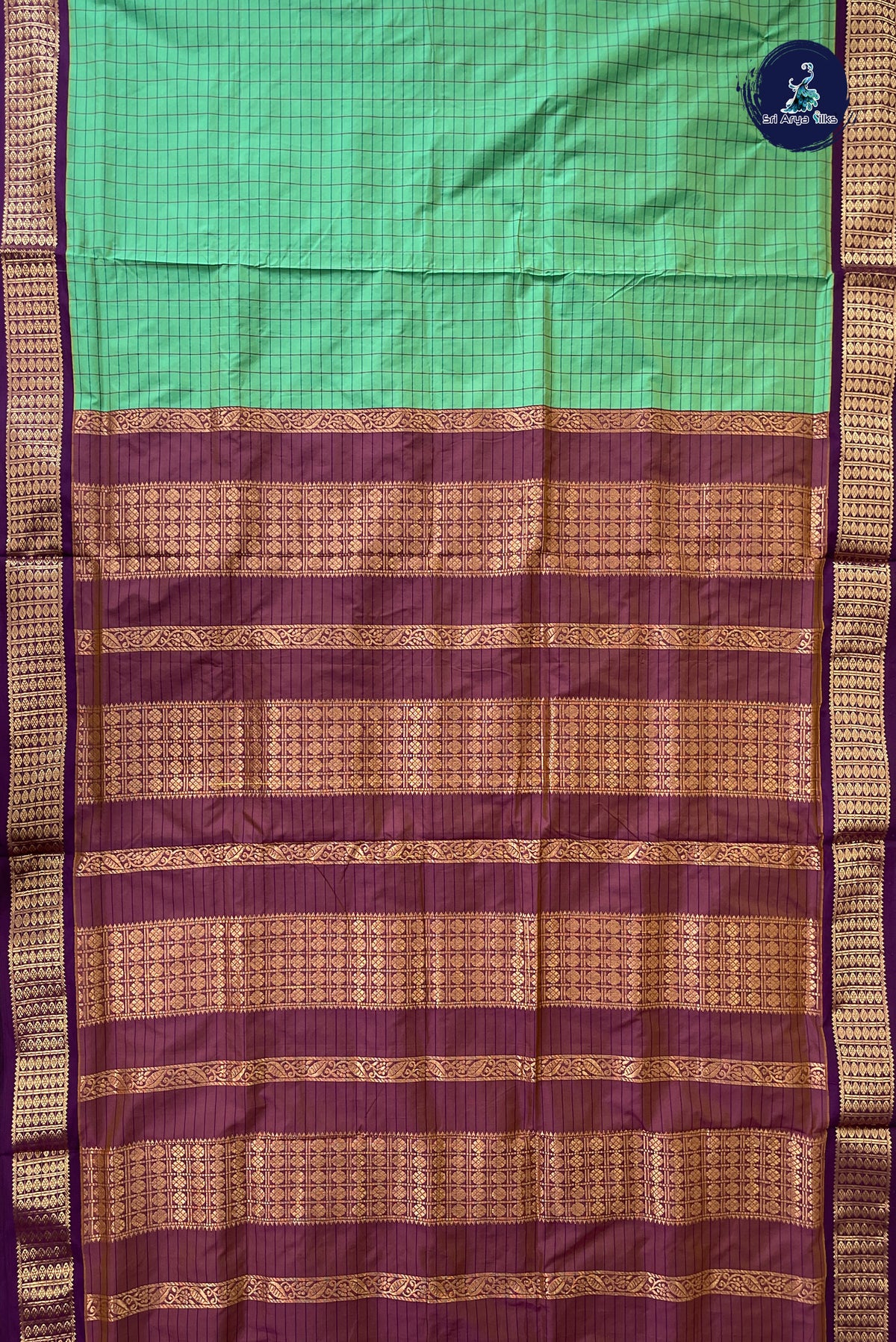 Green Madisar Semi Silk Saree With Checked Pattern