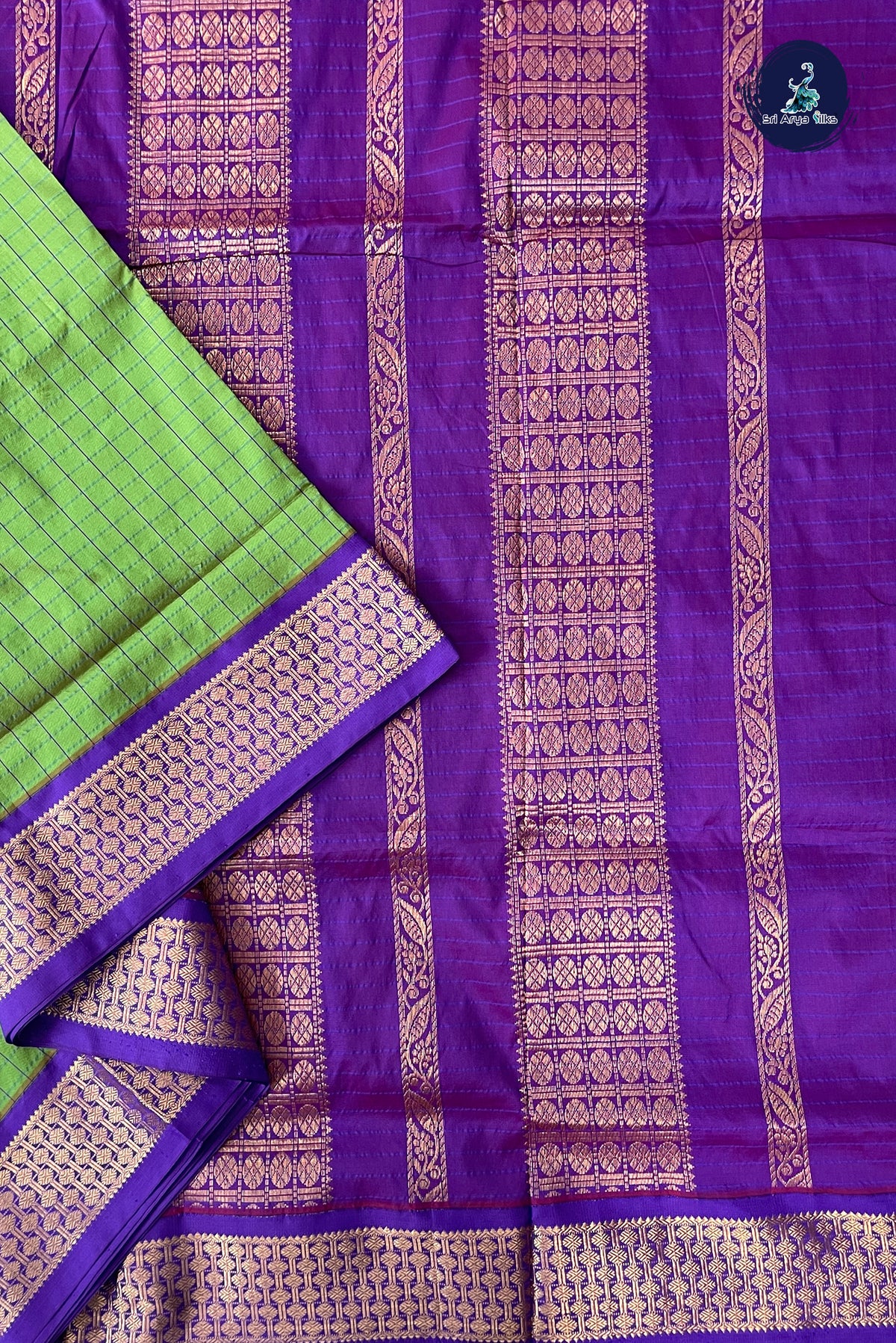 Green Madisar Semi Silk Saree With Checked Pattern