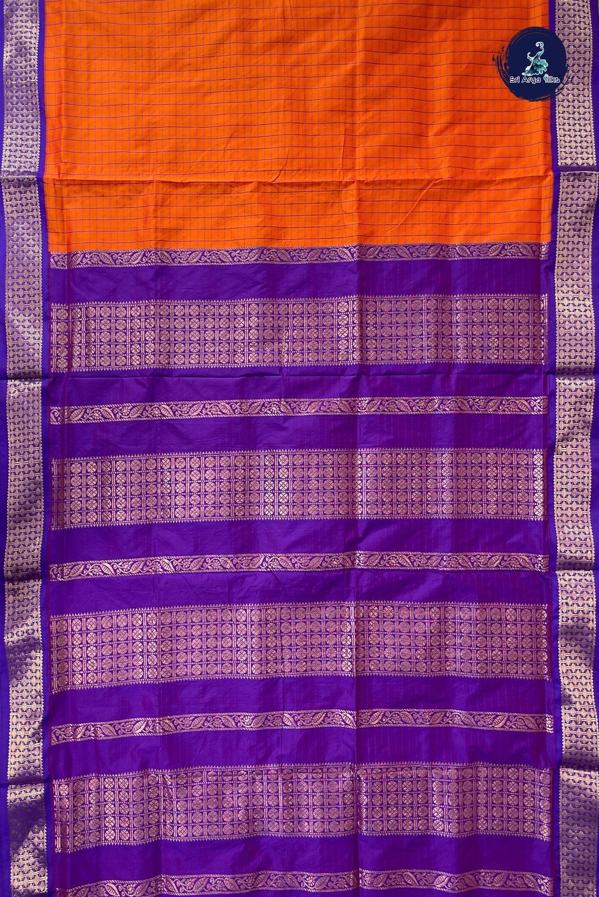 Orange Madisar Semi Silk Saree With Checked Pattern