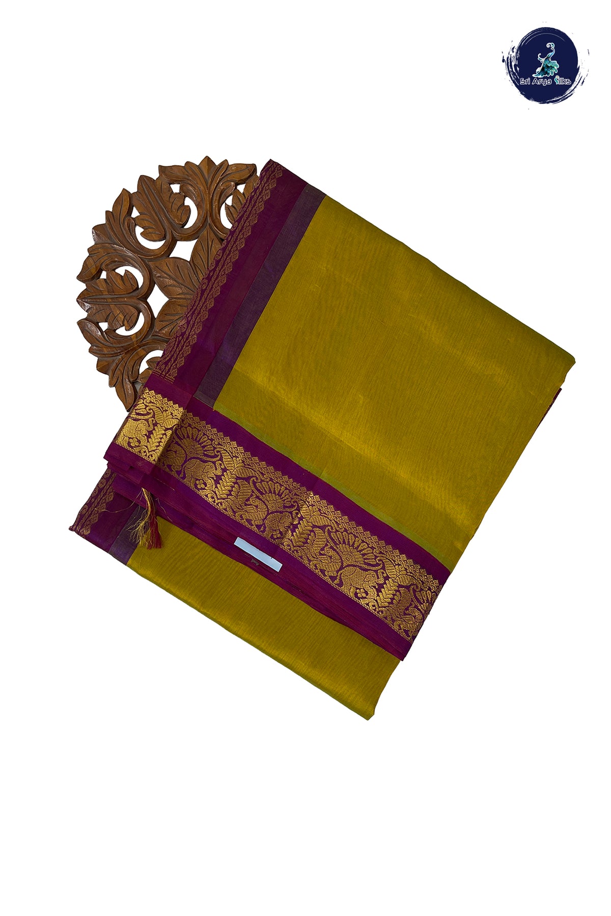 Golden Mustard Madisar Silk Cotton Saree With Plain Pattern