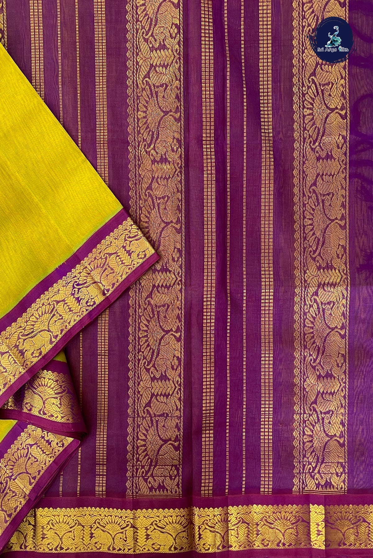 Golden Mustard Madisar Silk Cotton Saree With Plain Pattern