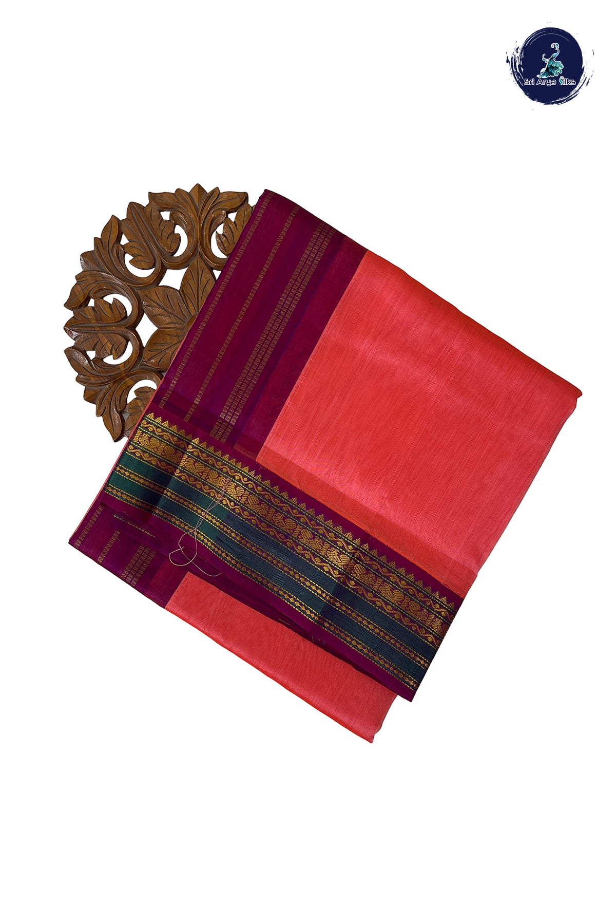Peach Pink Madisar Silk Cotton Saree With Plain Pattern