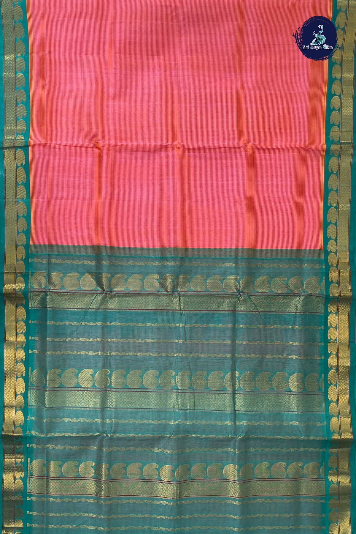 Pink Madisar Silk Cotton Saree With Stripes Pattern