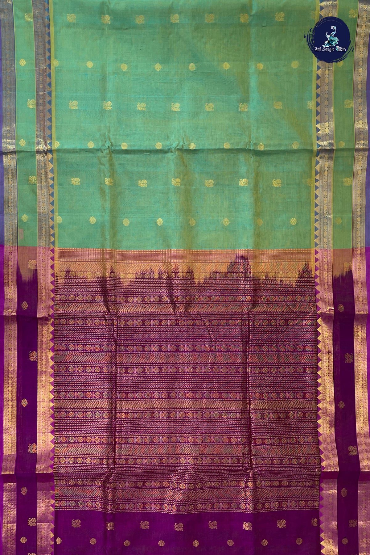Dual Tone Green Madisar Silk Cotton Saree With Zari Buttas Pattern