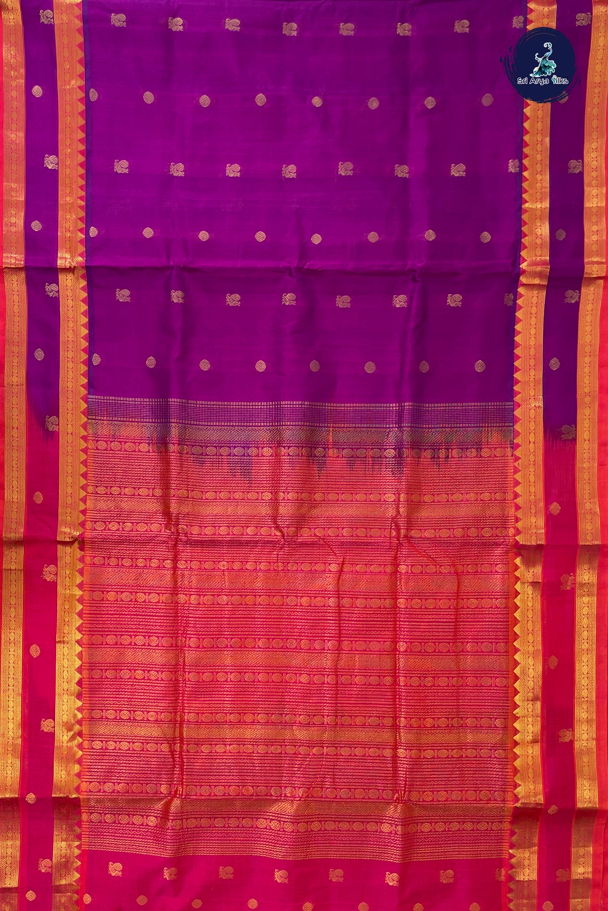 Purple Madisar Silk Cotton Saree With Zari Buttas Pattern