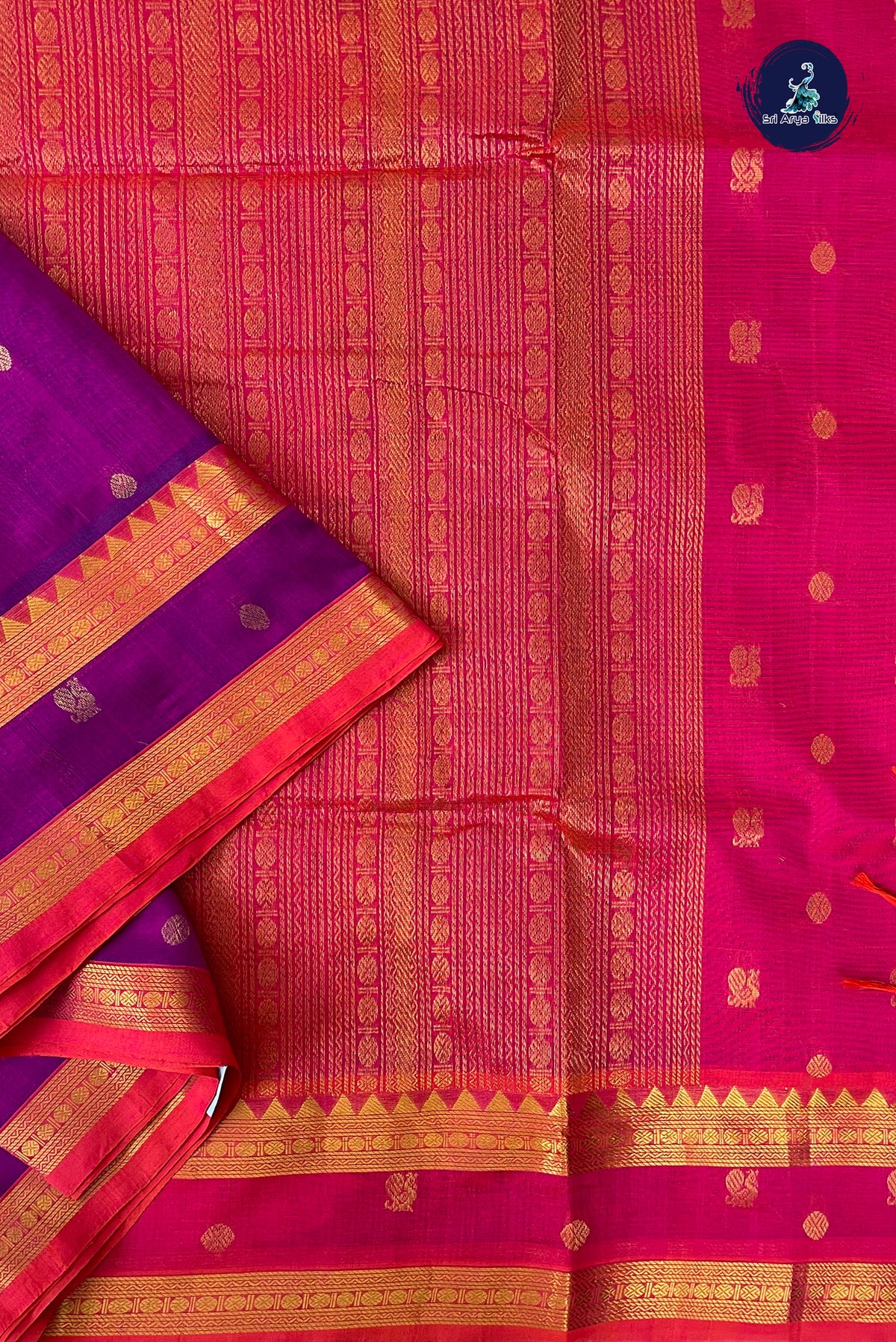 Purple Madisar Silk Cotton Saree With Zari Buttas Pattern