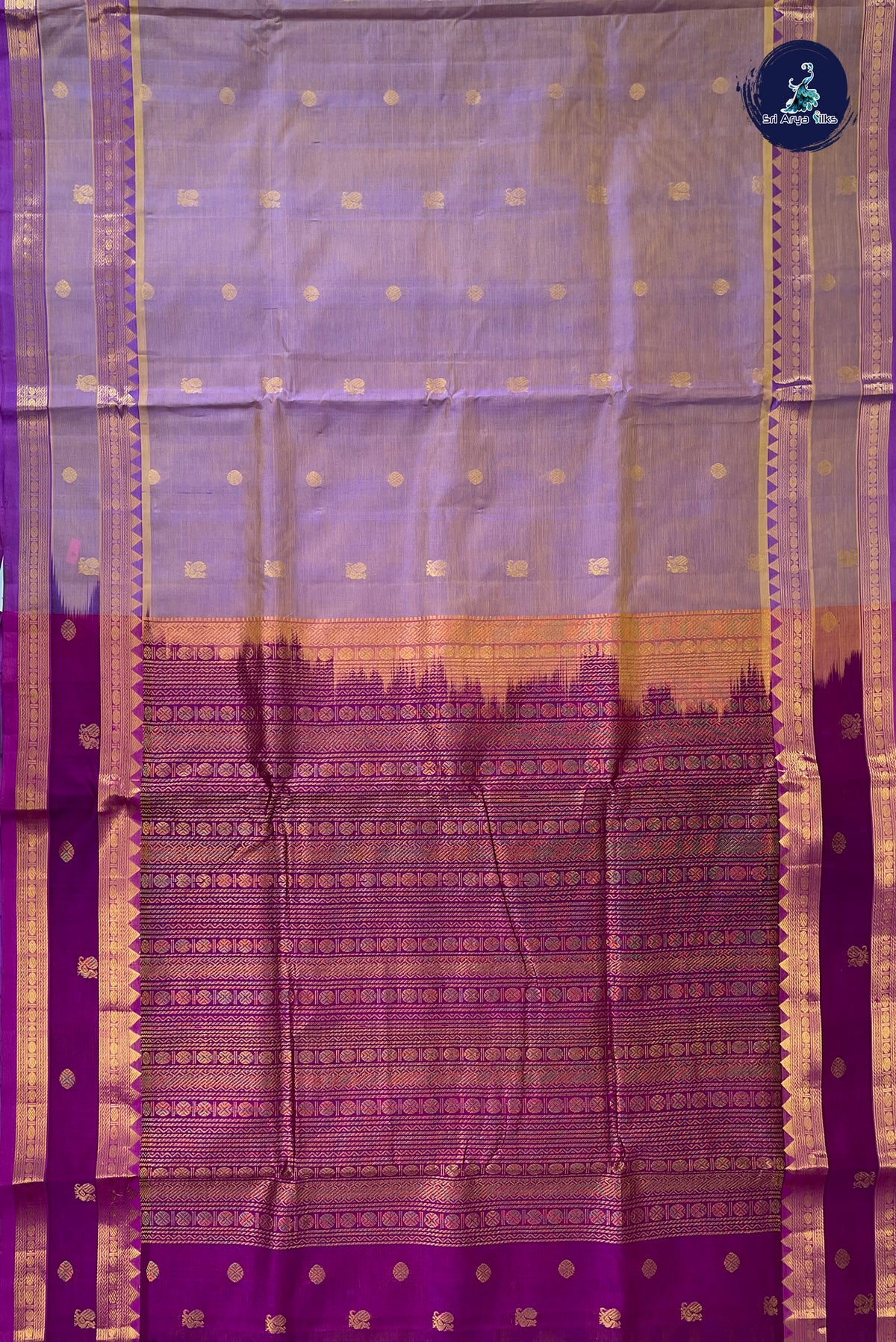 Lavender Madisar Silk Cotton Saree With Zari Buttas Pattern