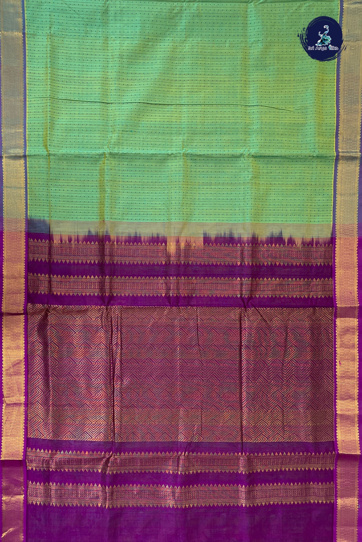 Sea Green Madisar Silk Cotton Saree With Laksha Deepam Design Pattern