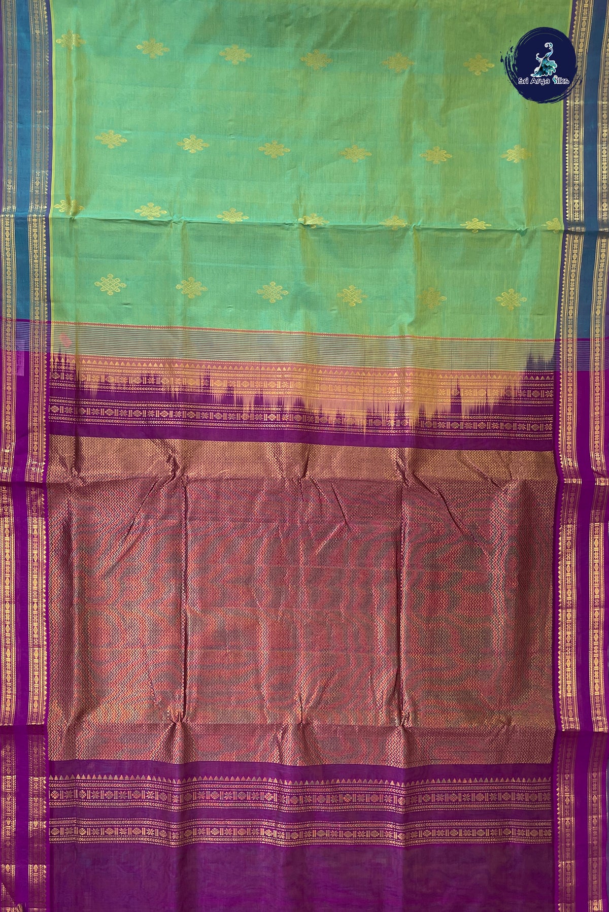 Sea Green Madisar Silk Cotton Saree With Zari Buttas Pattern