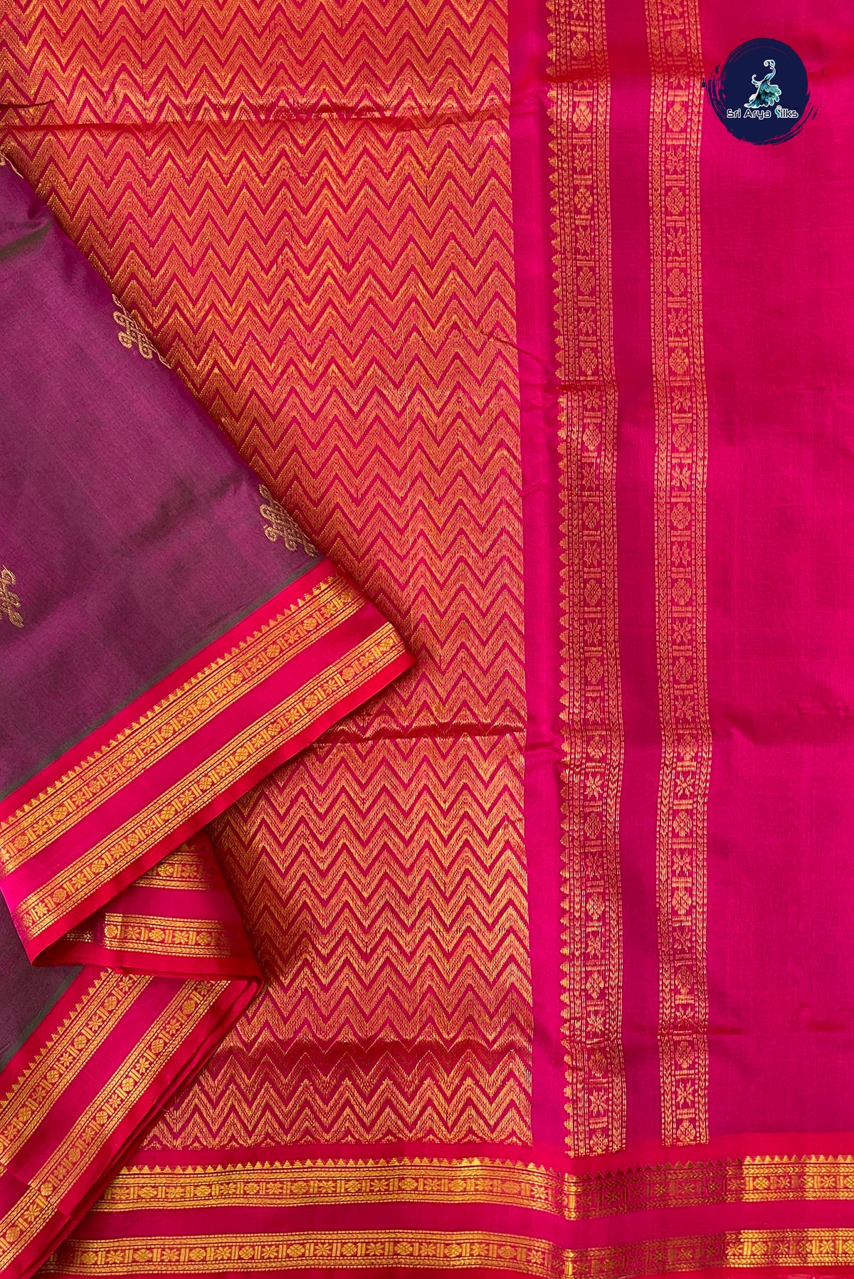 Dual Tone Purple Madisar Silk Cotton Saree With Zari Buttas Pattern