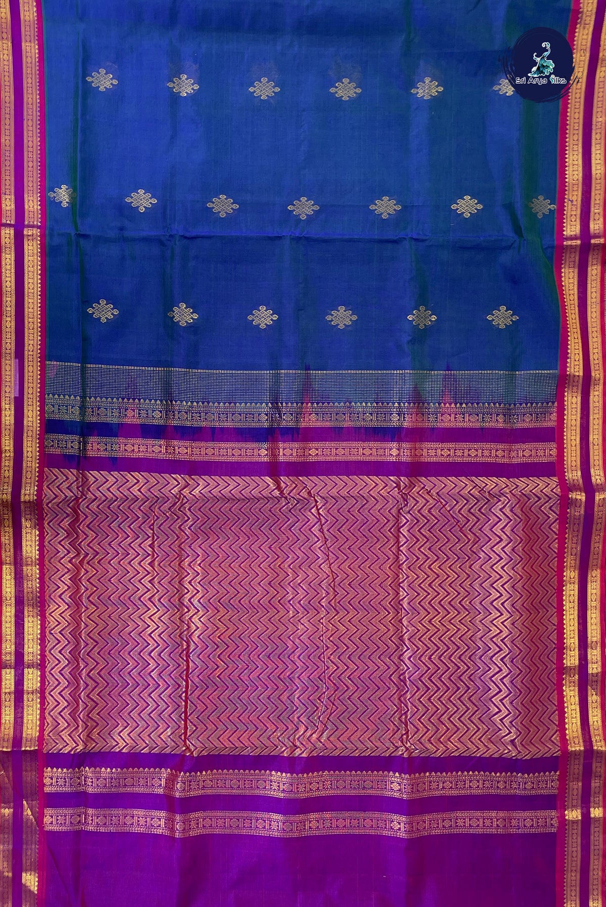 Peacock Blue Madisar Silk Cotton Saree With Zari Buttas Pattern