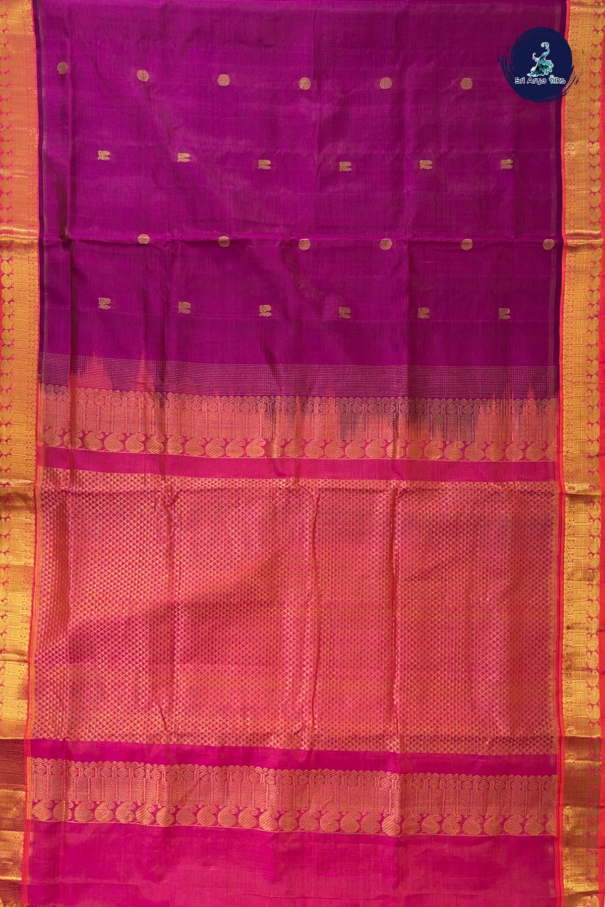 Magenta Madisar Silk Cotton Saree With Vaira Oosi Pattern