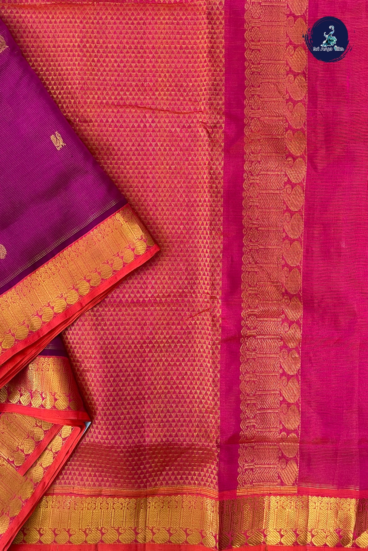 Magenta Madisar Silk Cotton Saree With Vaira Oosi Pattern