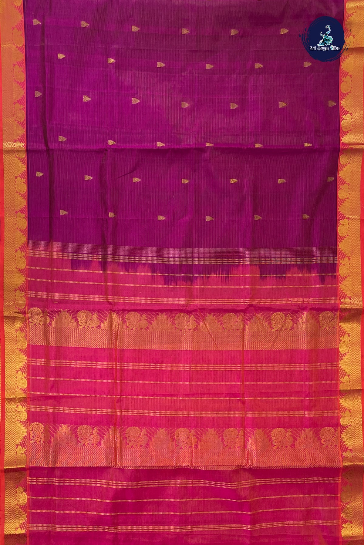 Magenta Purple Madisar Silk Cotton Saree With Vaira Oosi Pattern