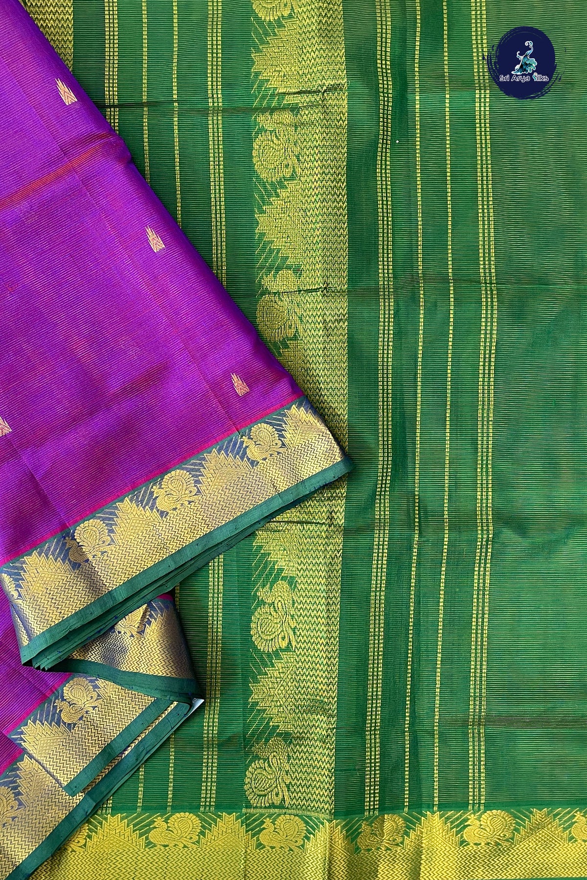 Dual Tone Purple Madisar Silk Cotton Saree With Vaira Oosi Pattern