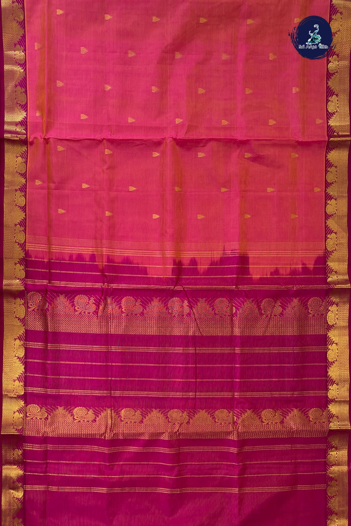 Dual Tone Pink Madisar Silk Cotton Saree With Vaira Oosi Pattern