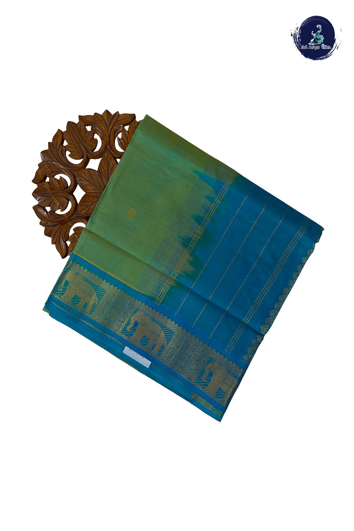 Sea Green Madisar Silk Cotton Saree With Zari Buttas Pattern