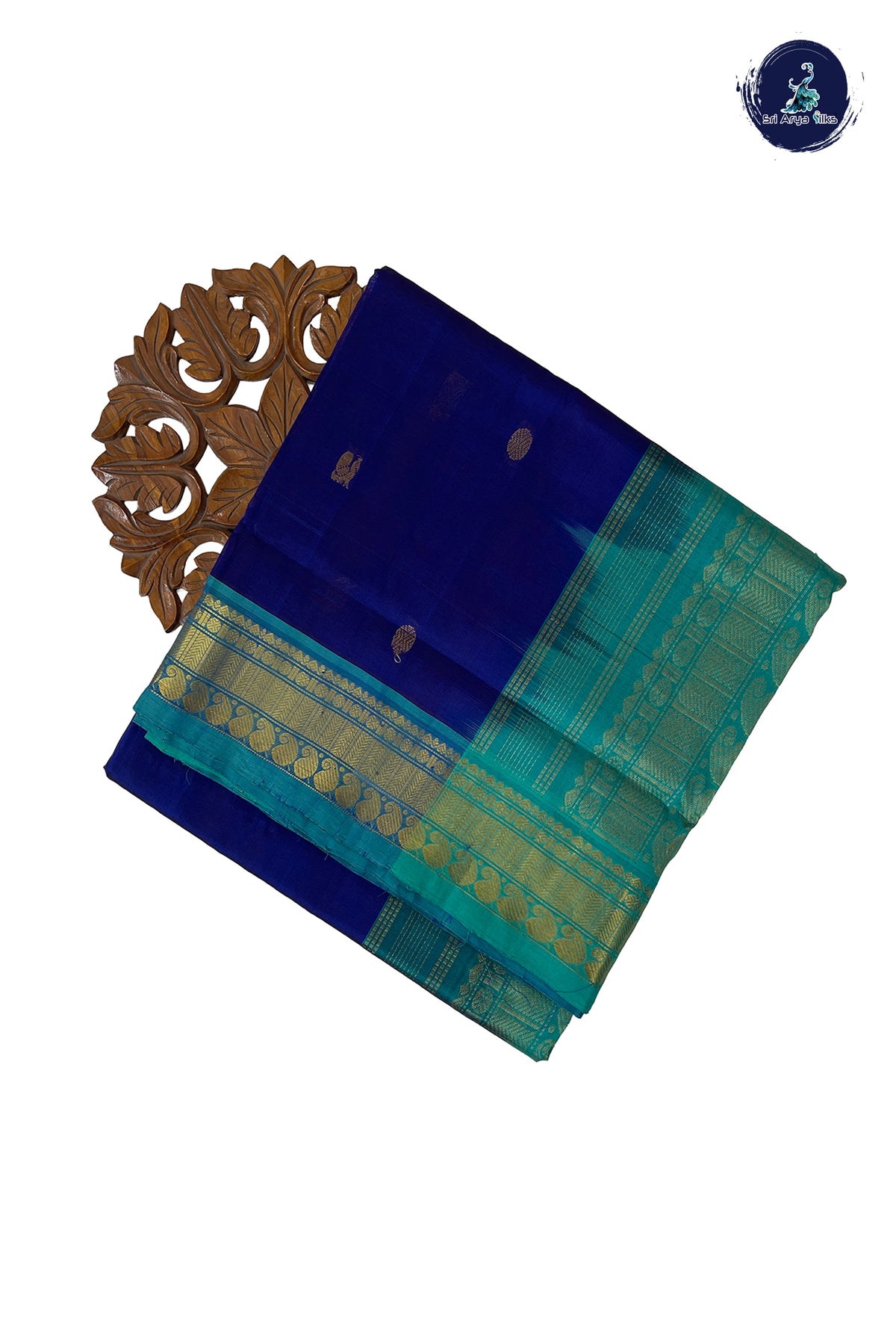 Dark Blue Madisar Silk Cotton Saree With Zari Buttas Pattern