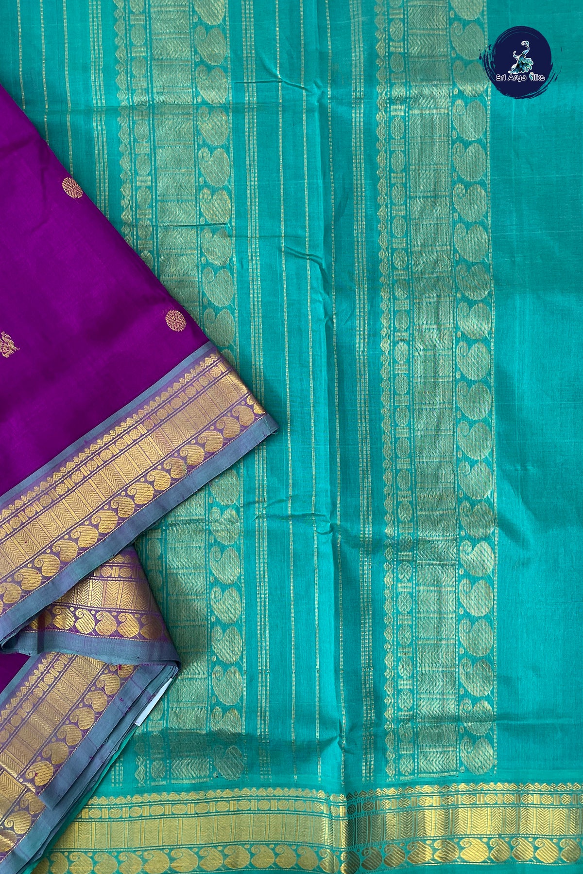 Purple Madisar Silk Cotton Saree With Zari Buttas Pattern