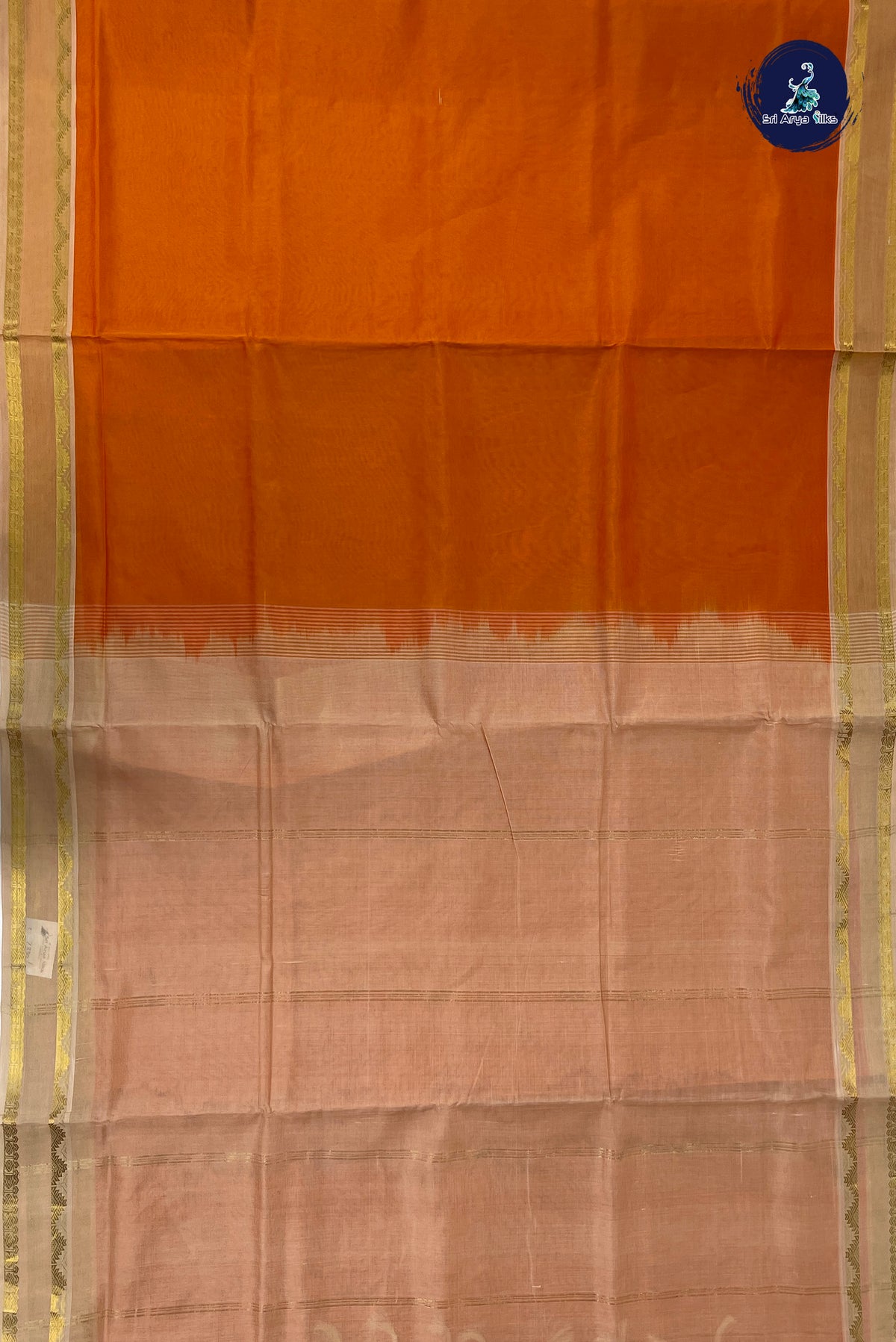 Lite Mustard Orange Madisar Silk Cotton Saree With Plain Pattern