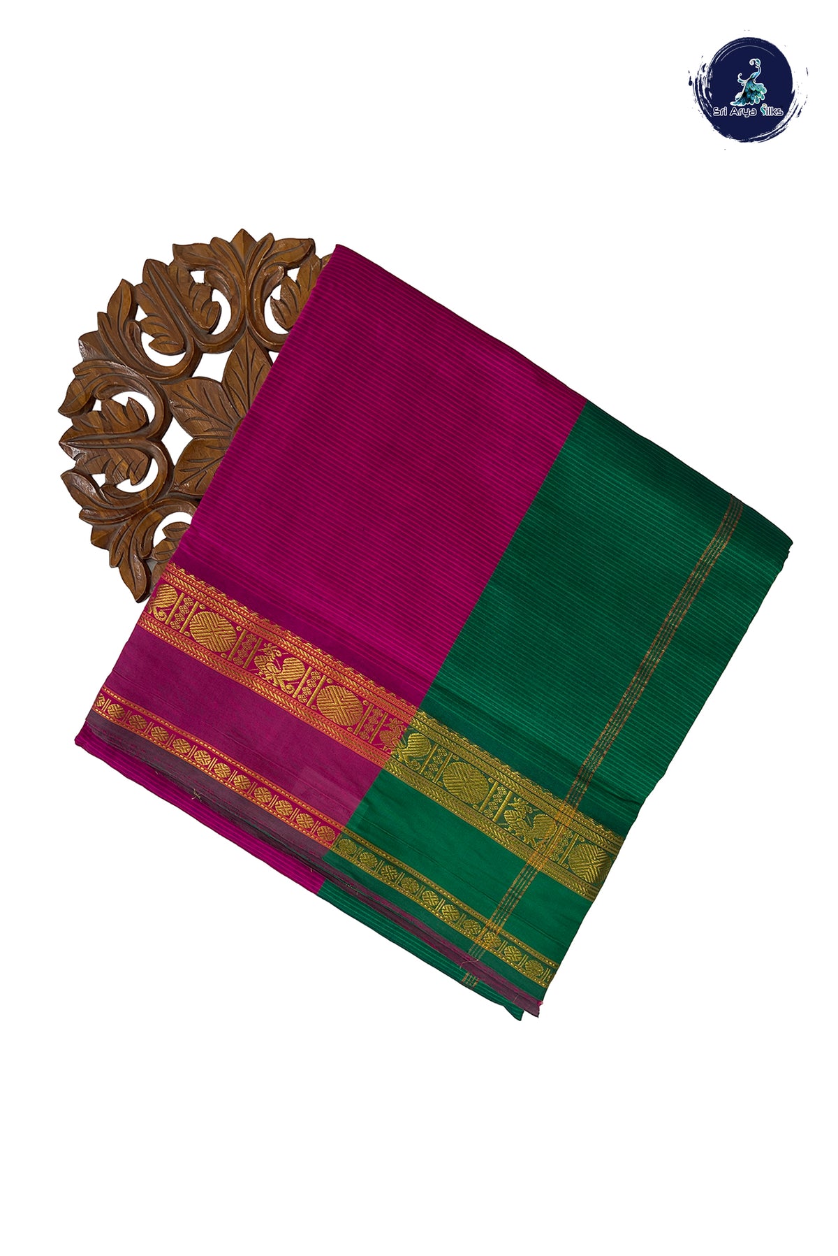 Dark Pink Half Pure Madisar Silk Cotton Saree With Doria Lines Pattern