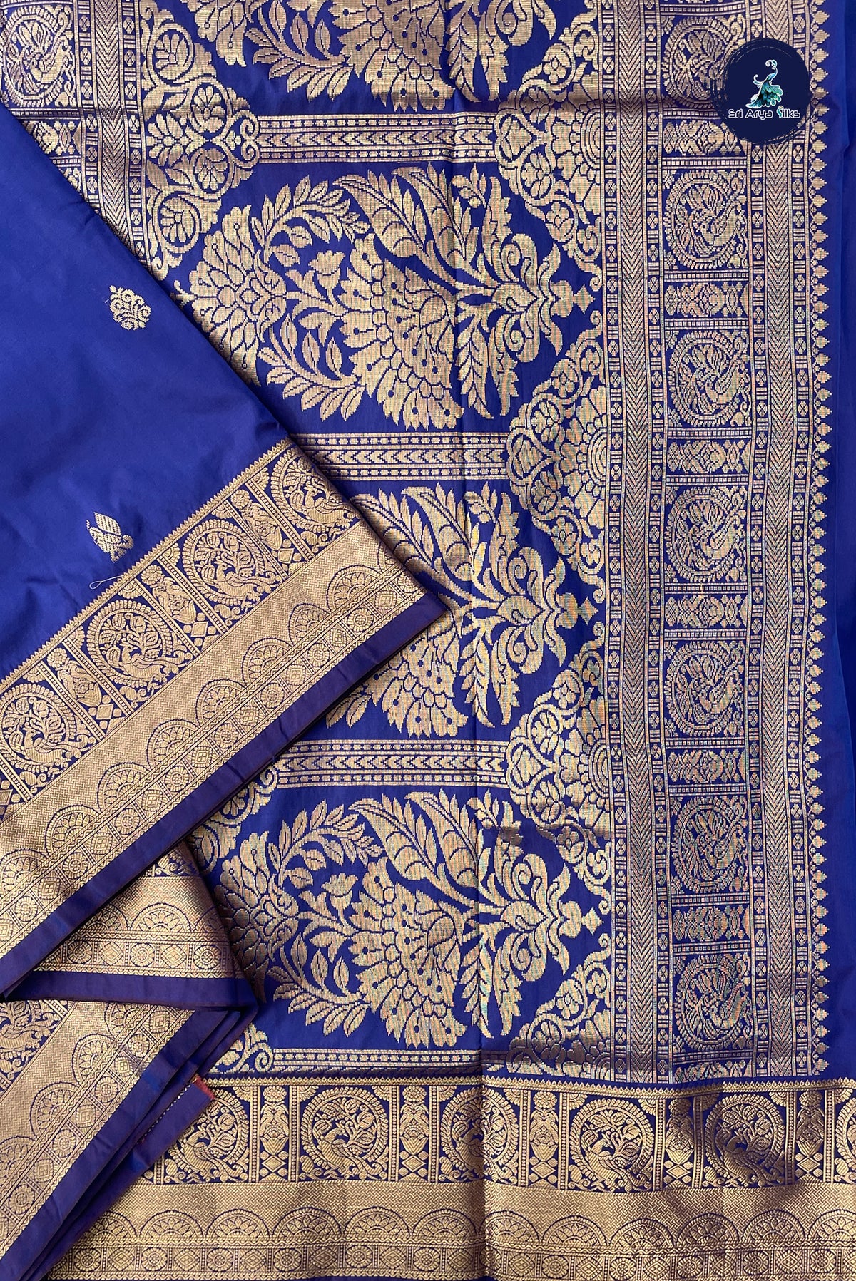 Dark Blue 10 Yards Semi Silk With Zari Buttas Pattern