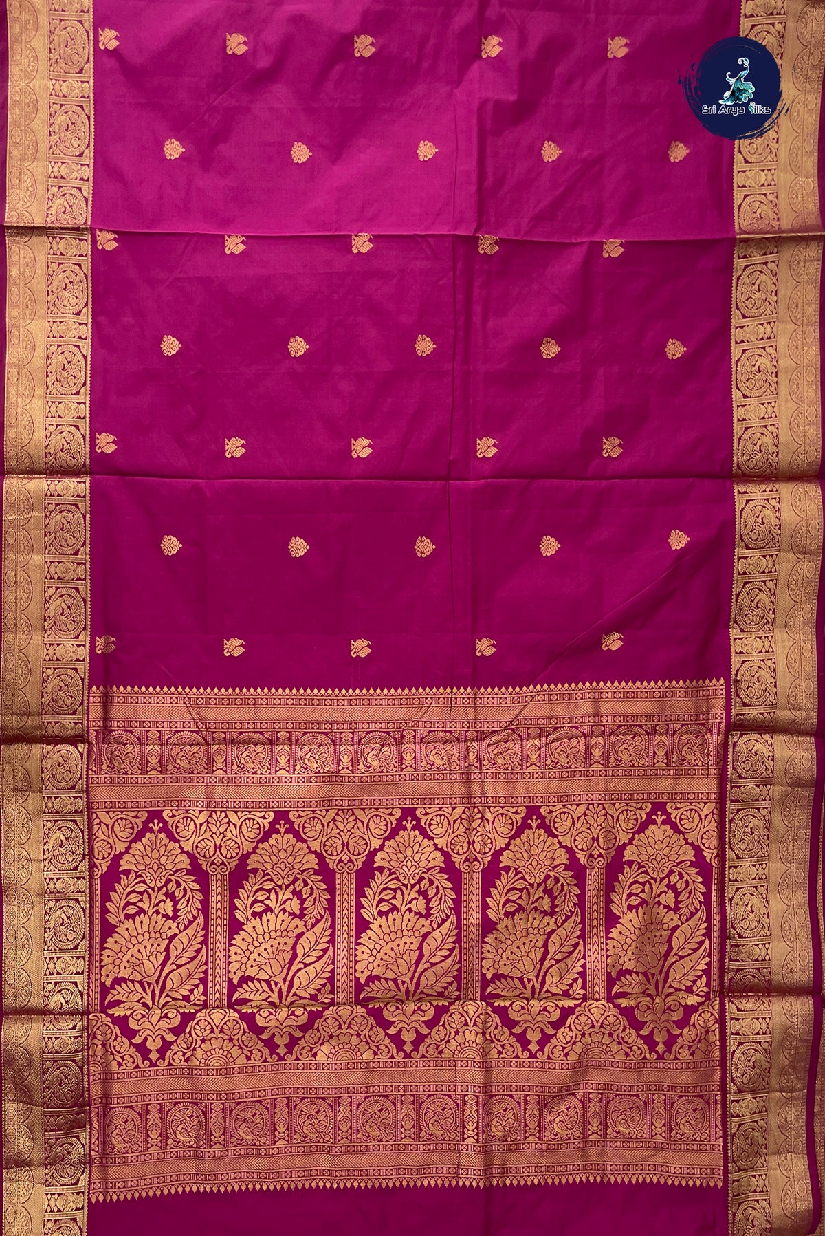 Magenta Pink 10 Yards Semi Silk With Zari Buttas Pattern