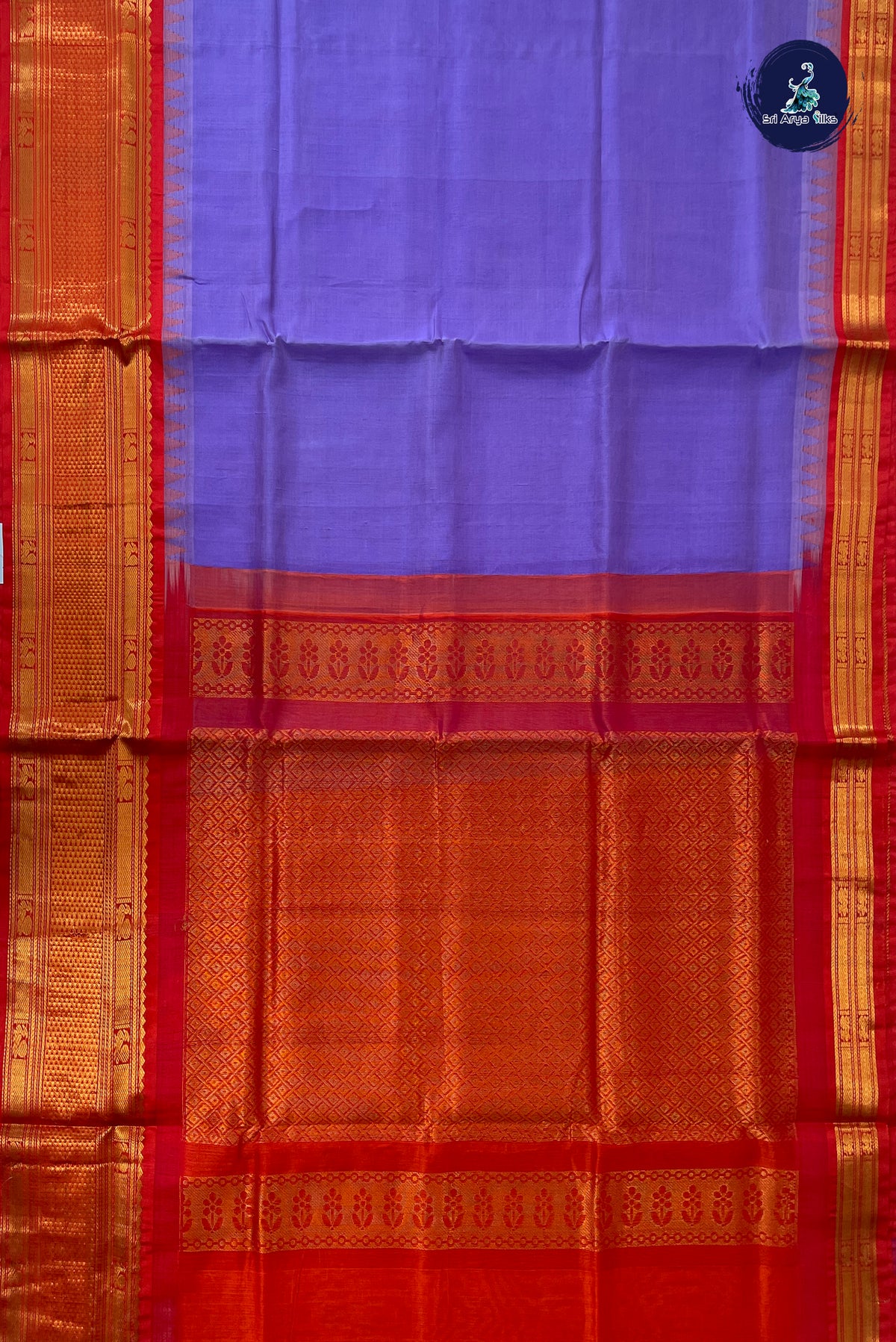 Lavender Kuppadam Silk Cotton Saree With Plain Pattern