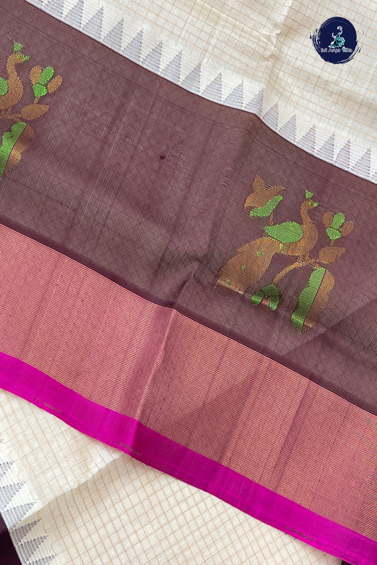 Off White Kuppadam Silk Cotton Saree With Zari Checked Pattern