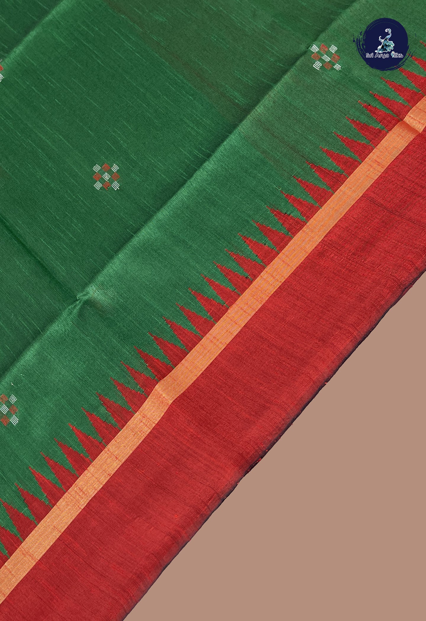 Dark Green Raw Silk Saree With Buttas Pattern