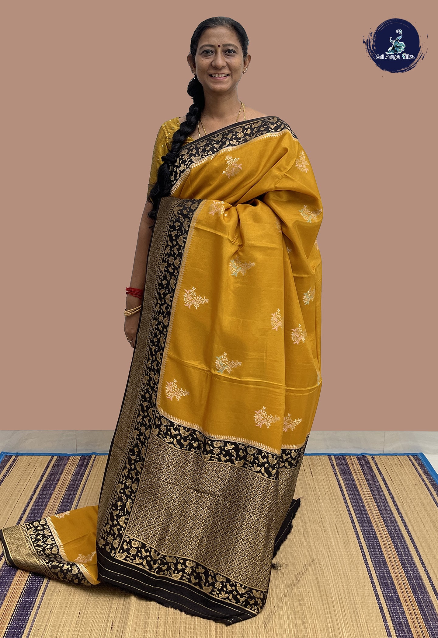 Mustard Yellow Banarasi Silk Saree With Zari Buttas Pattern