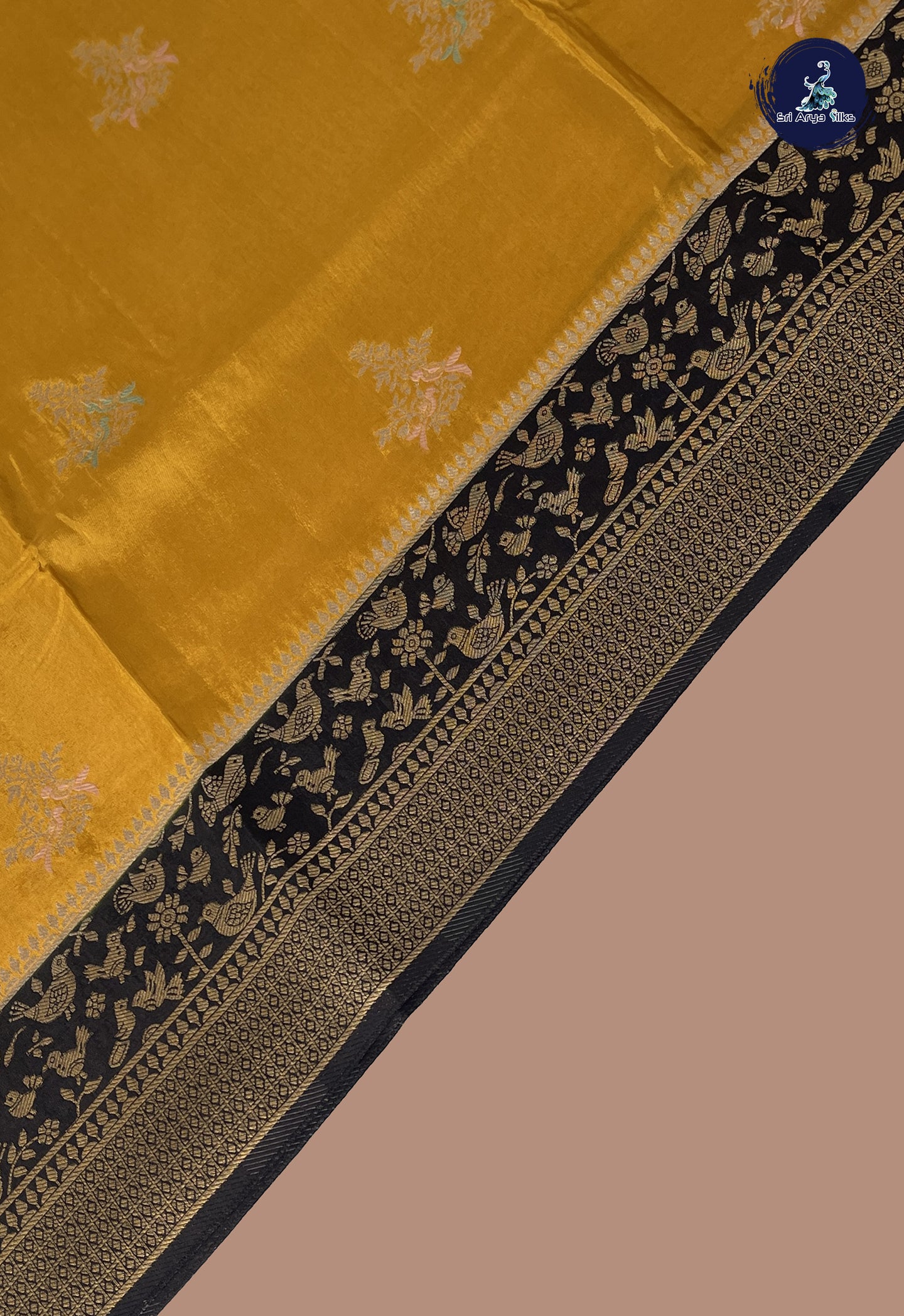 Mustard Yellow Banarasi Silk Saree With Zari Buttas Pattern