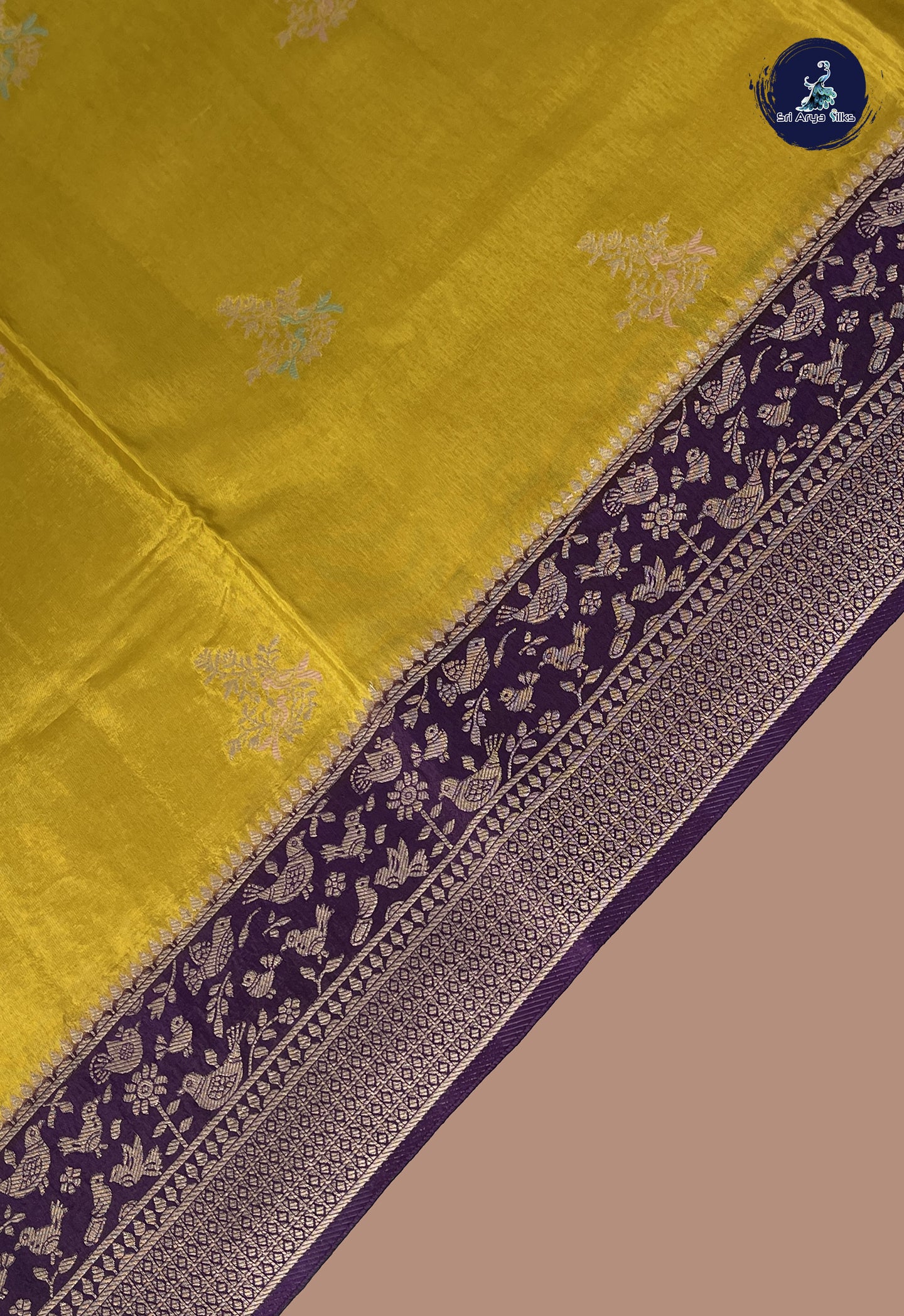 Golden Mustard Banarasi Silk Saree With Zari Buttas Pattern