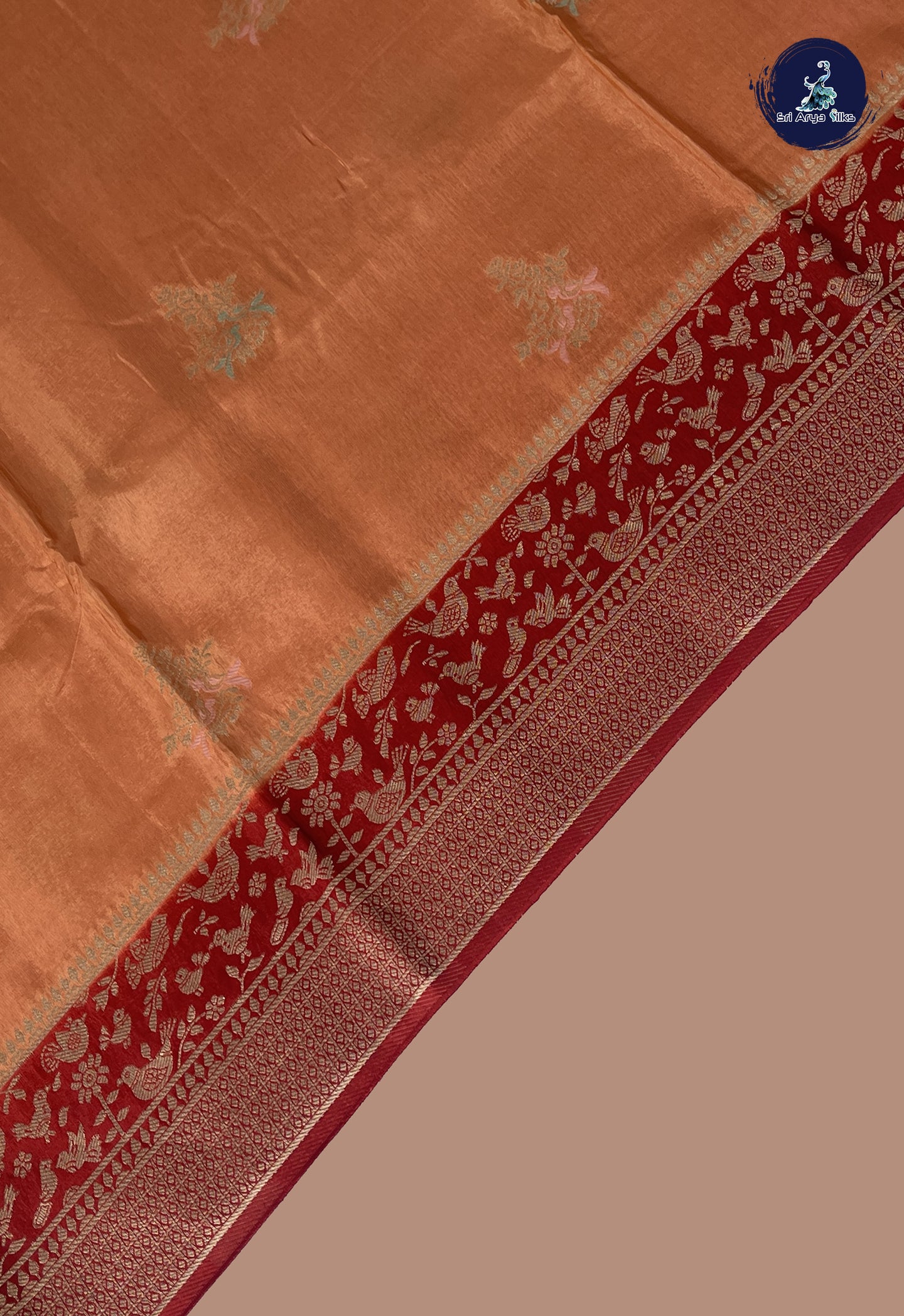 Peach Banarasi Silk Saree With Zari Buttas Pattern