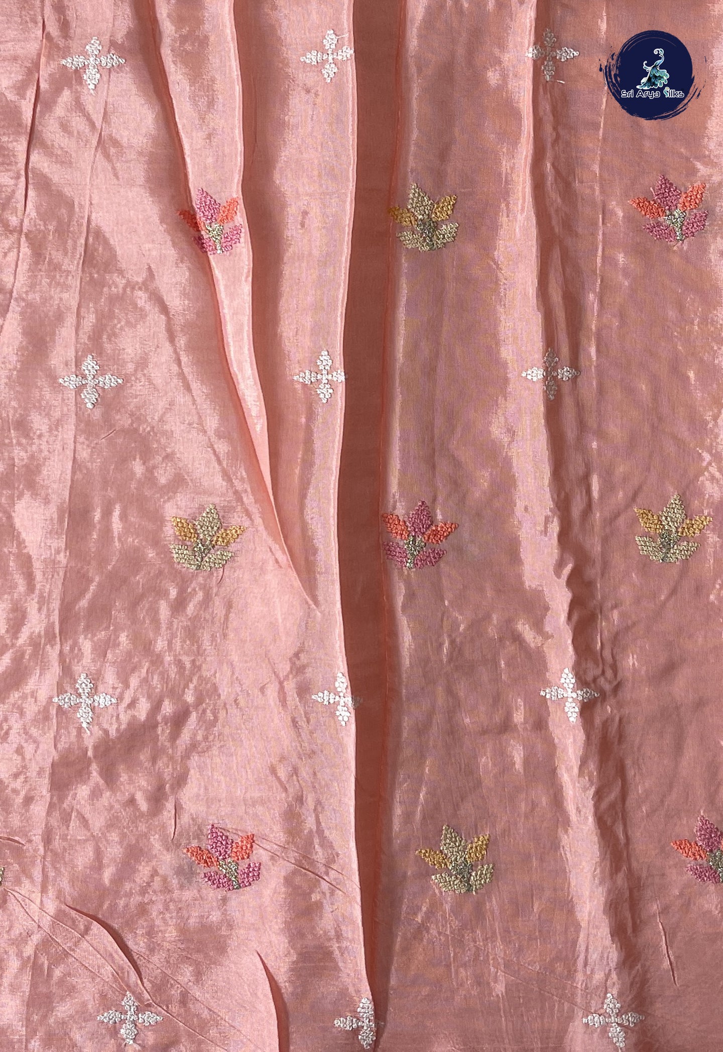 Peach Banarasi Silk Saree With Embroidery Pattern