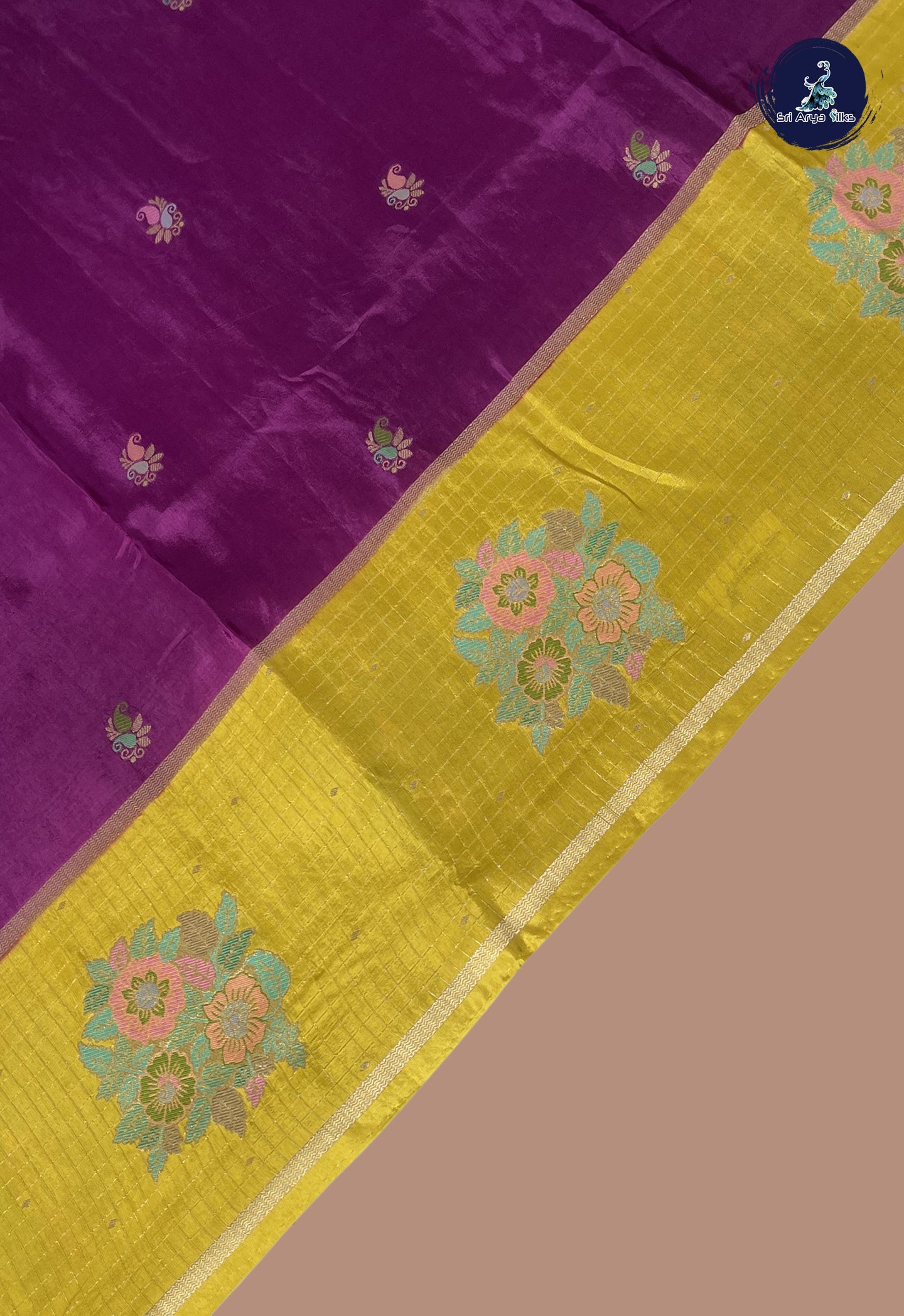 Dark Brinjal Banarasi Silk Saree With Meenakari Work Pattern