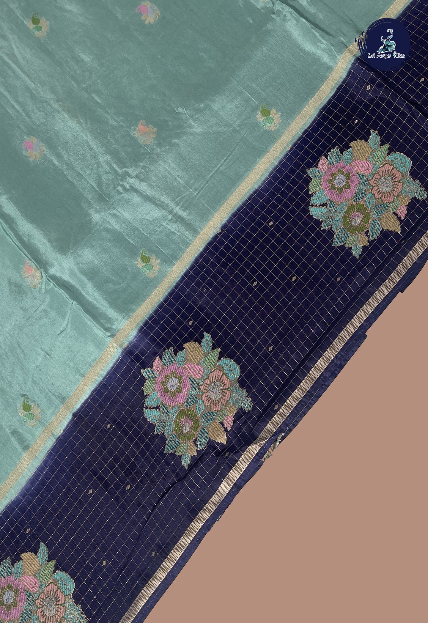 Greyish Blue Banarasi Silk Saree With Meenakari Work Pattern