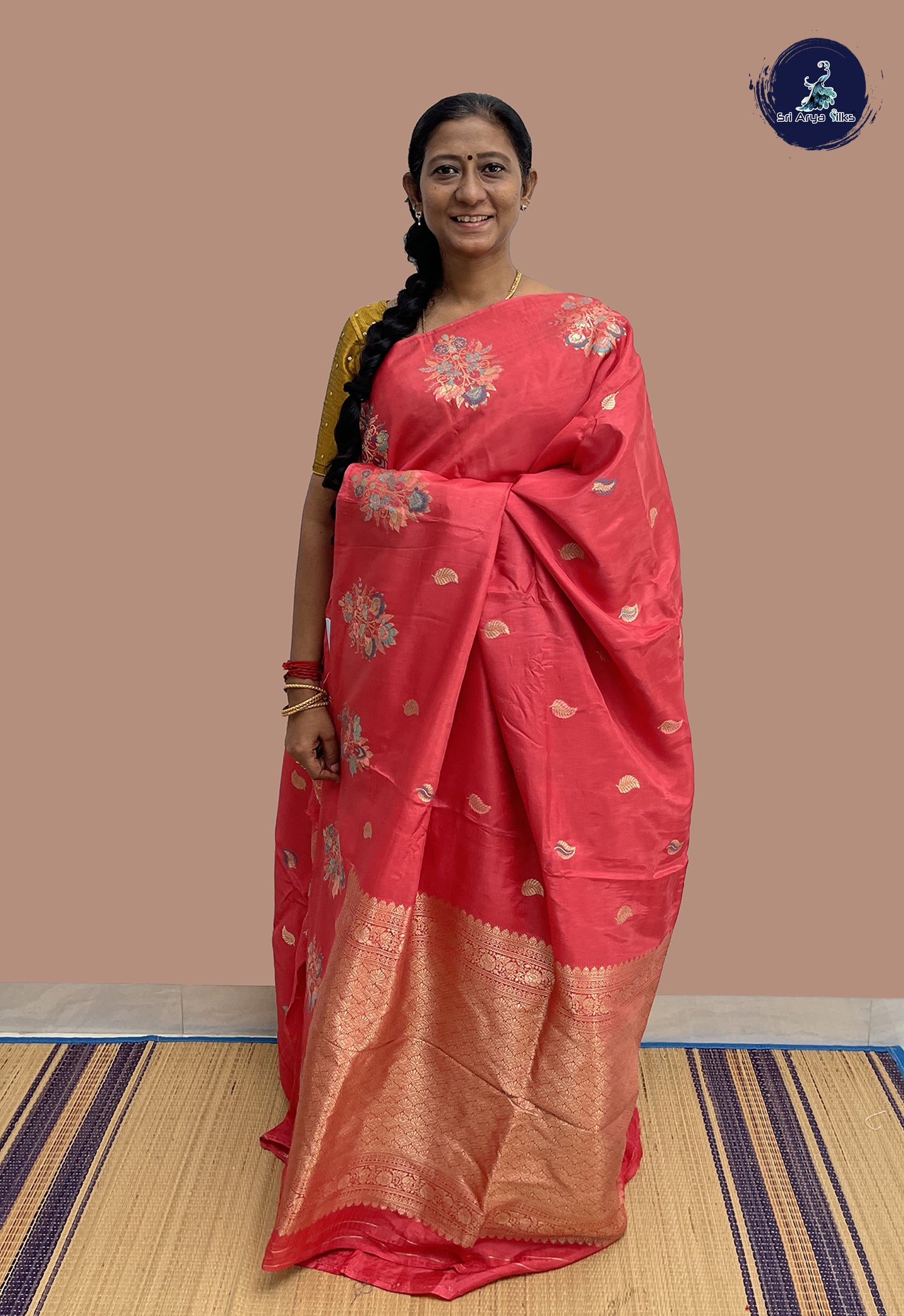 Peach Pink Banarasi Silk Saree With Zari Buttas Pattern